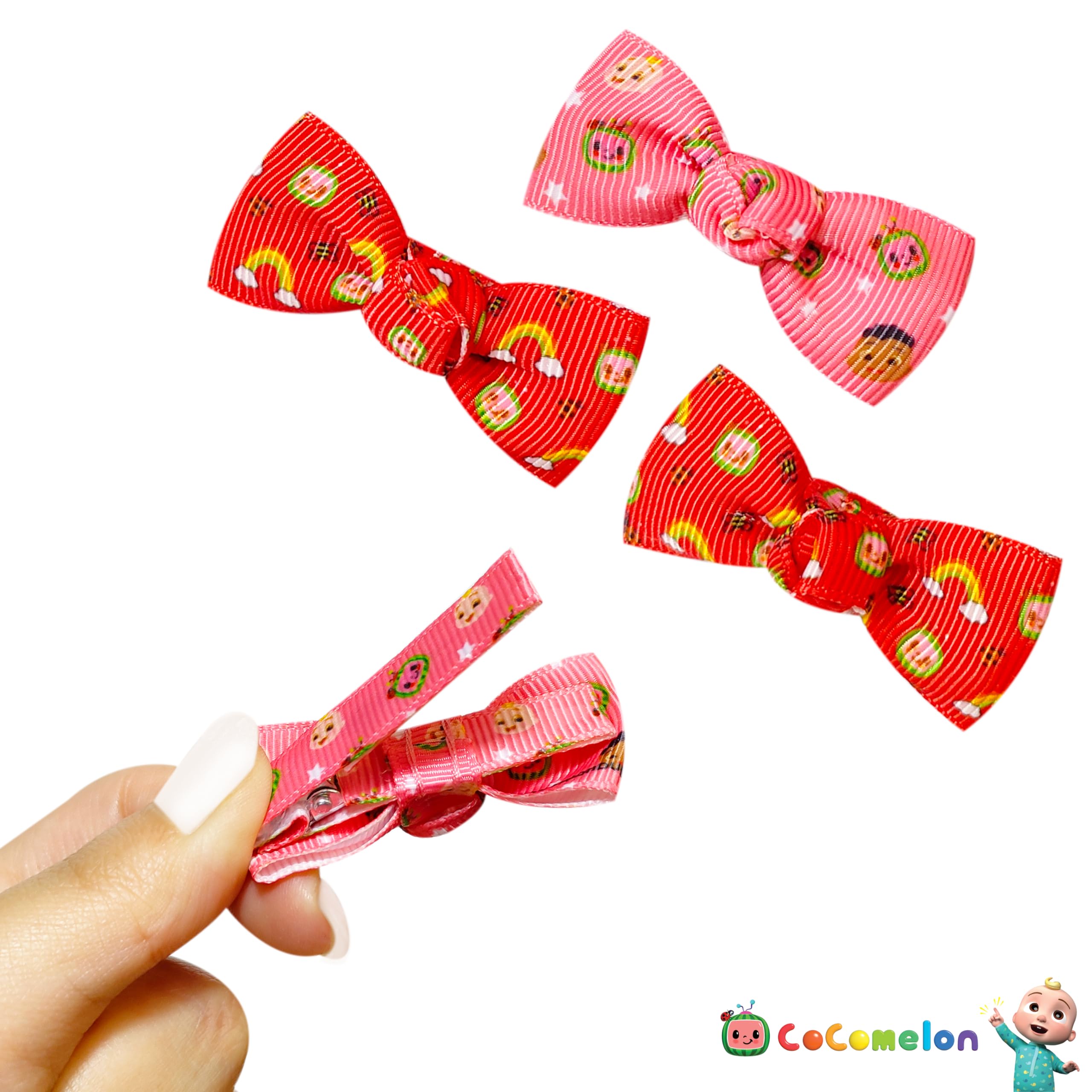 Baby Girl Bows CocoMelon 4 Fully Lined With Soft Fabric Baby Bows Matching Newborn Bows For Girls Small Hair Clips for Baby Girl Hair Accessories Newborn Essentials Must Haves Baby Gifts for Girls - LuvHer Shop