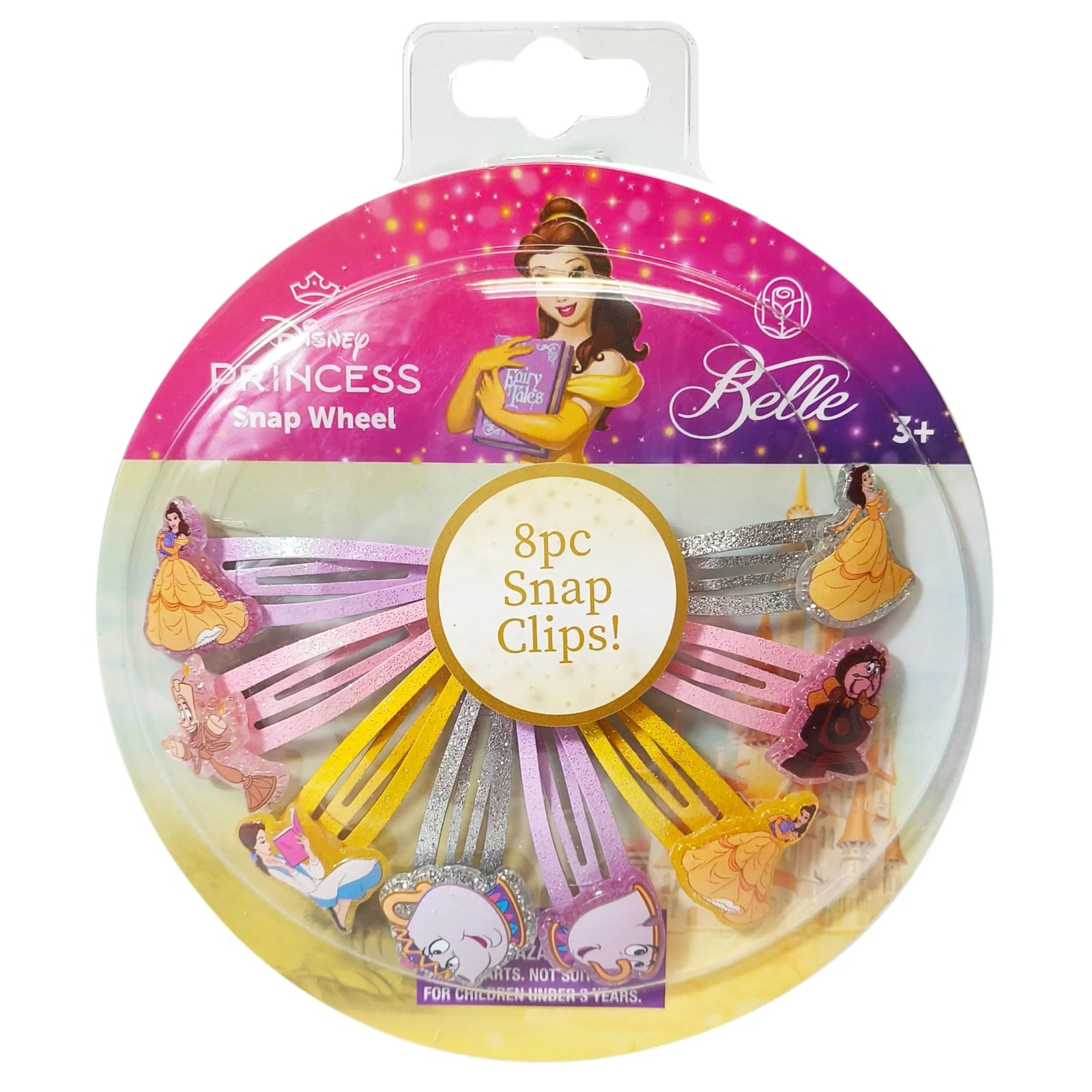Disney Princess Belle Snap Wheel 8pc hair clips set featuring Belle and Beauty and the Beast characters
