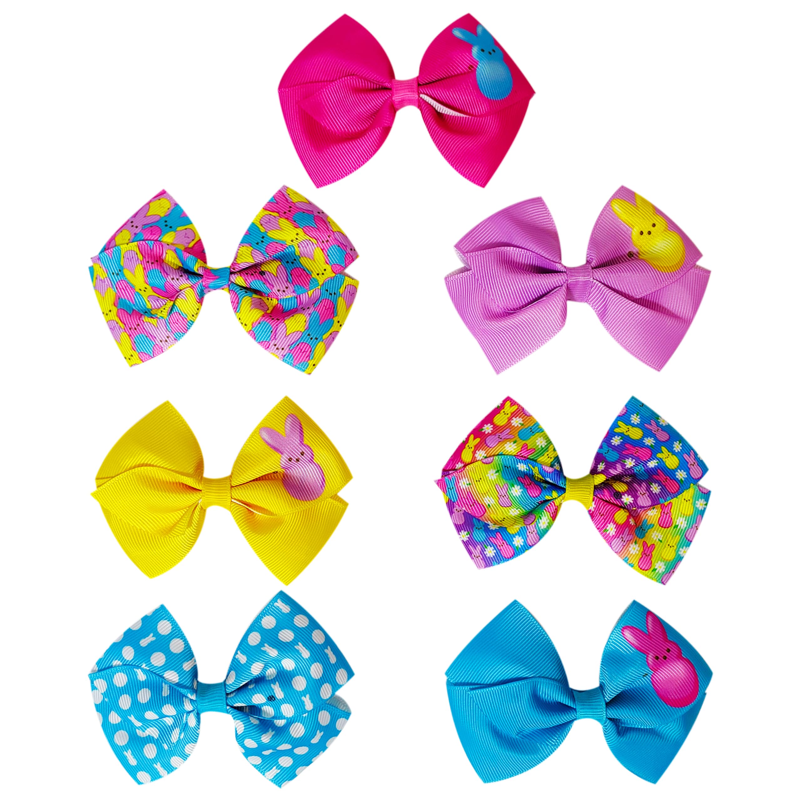 PEEPS Hair Bows Bundle - 7 Pcs 4 Inch Alligator Clips with Different Prints, Easter Bunny Themed for Girls, Toddlers 3+ - LuvHer Shop