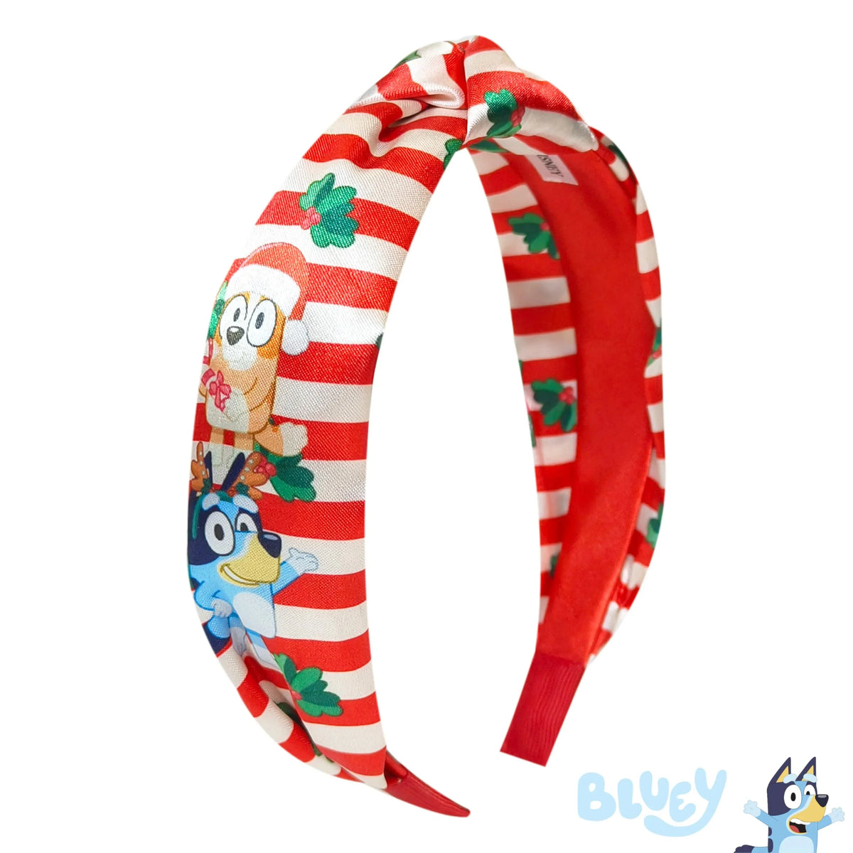 Bluey Christmas Striped Headband featuring Bluey characters, red and white holiday accessory