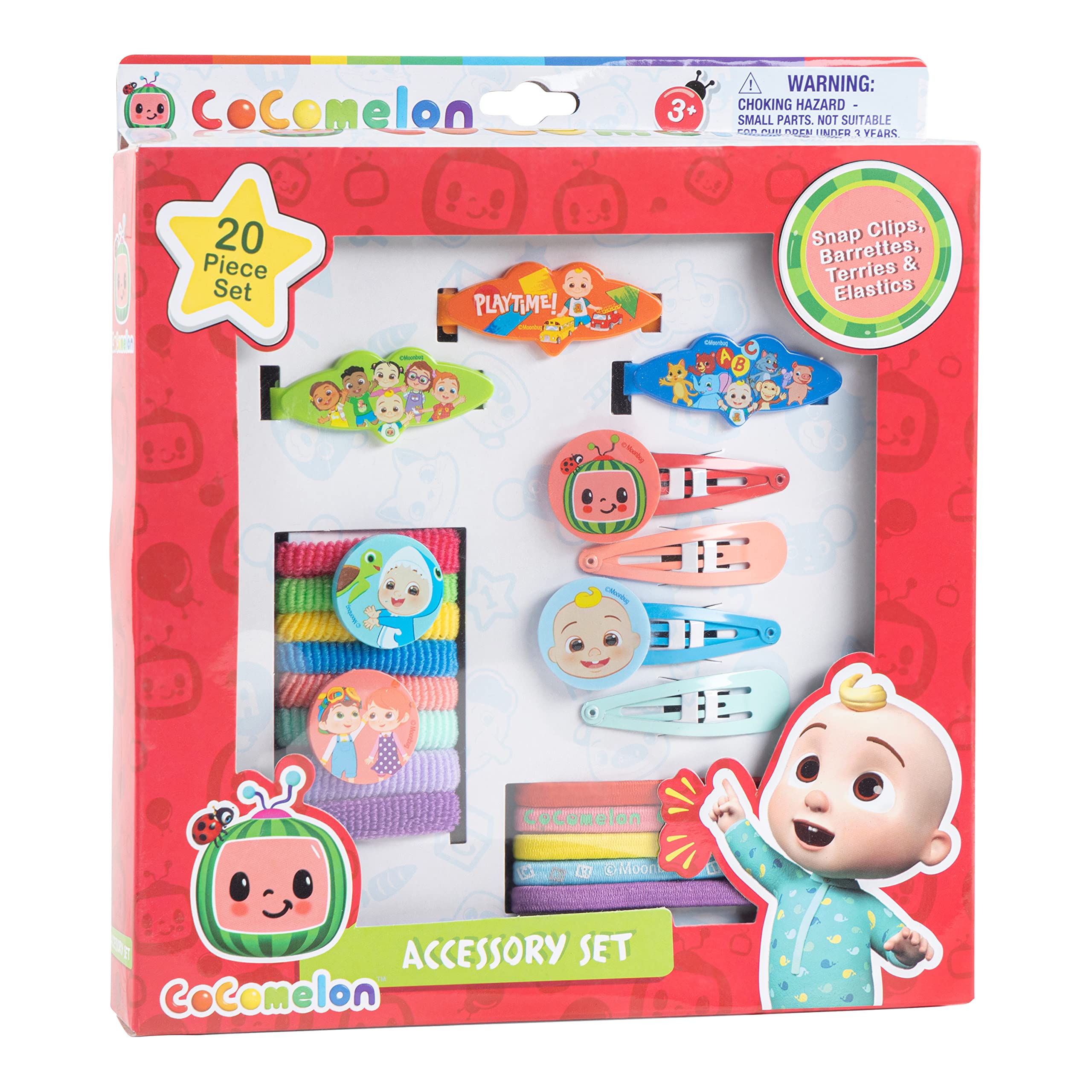 Luv Her CoComelon Girls 20 Piece Accessory Set with 3 Barrettes, 4 Snap Hair Clips, 5 Elastics and 8 Terry Ponies - Ages 3+ - LuvHer Shop