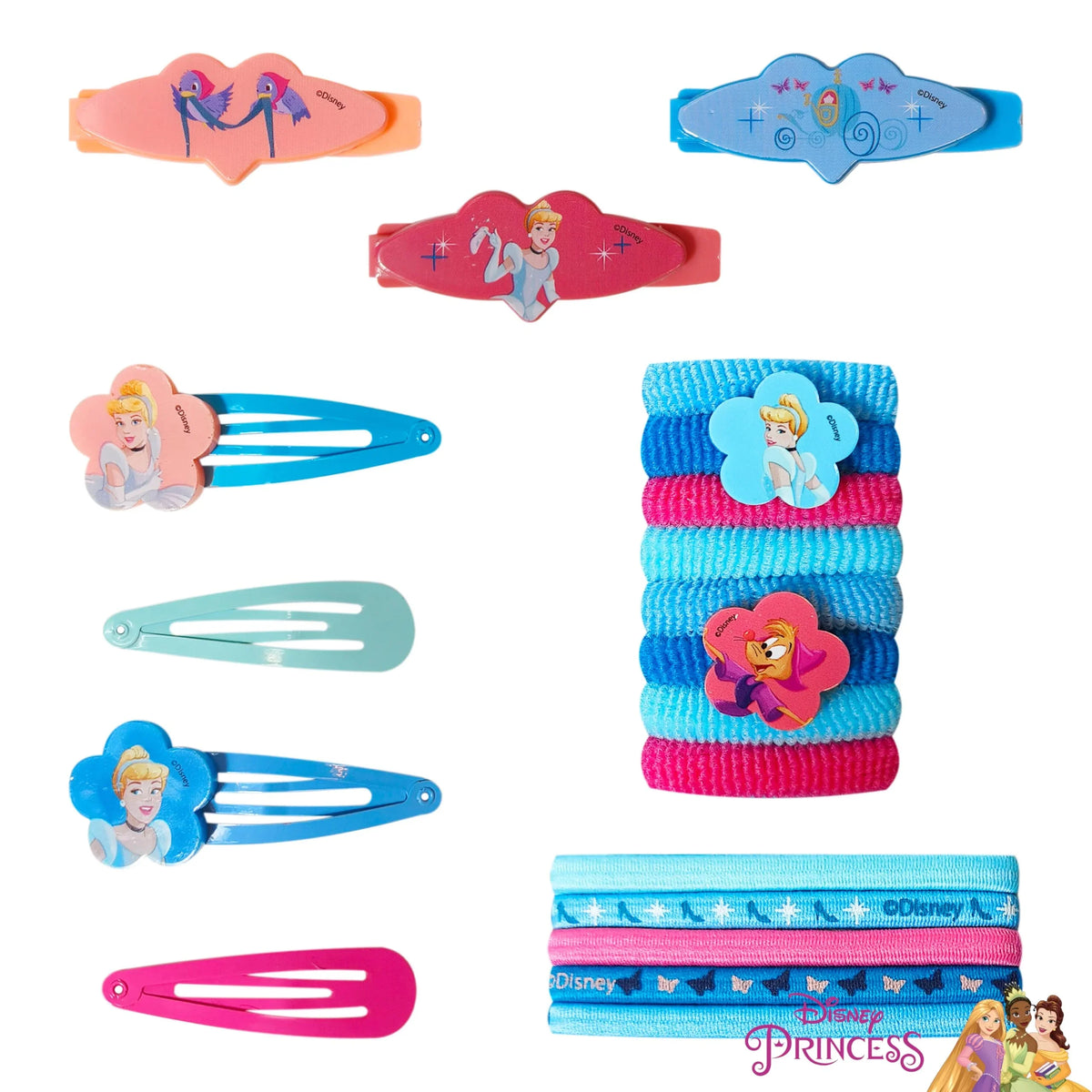 Disney Princess Cinderella Hair Accessory Set with hair clips and ponytail holders from LuvHer Shop