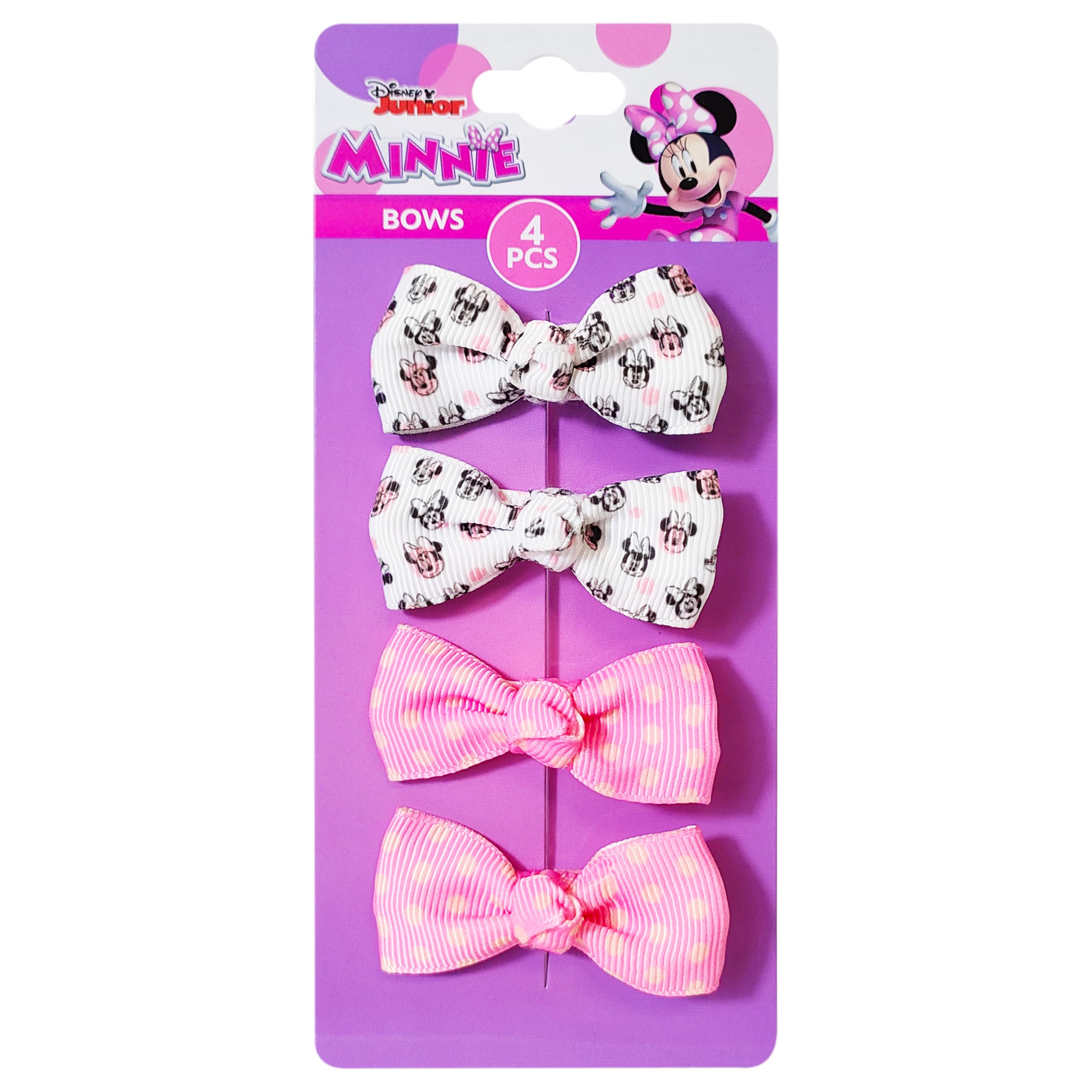 LUV HER Baby Girl Hair Clip, Minnie Mouse, Pink/White, 4 Pieces, Soft Fabric, Fully Lined, Newborn Hair Accessory