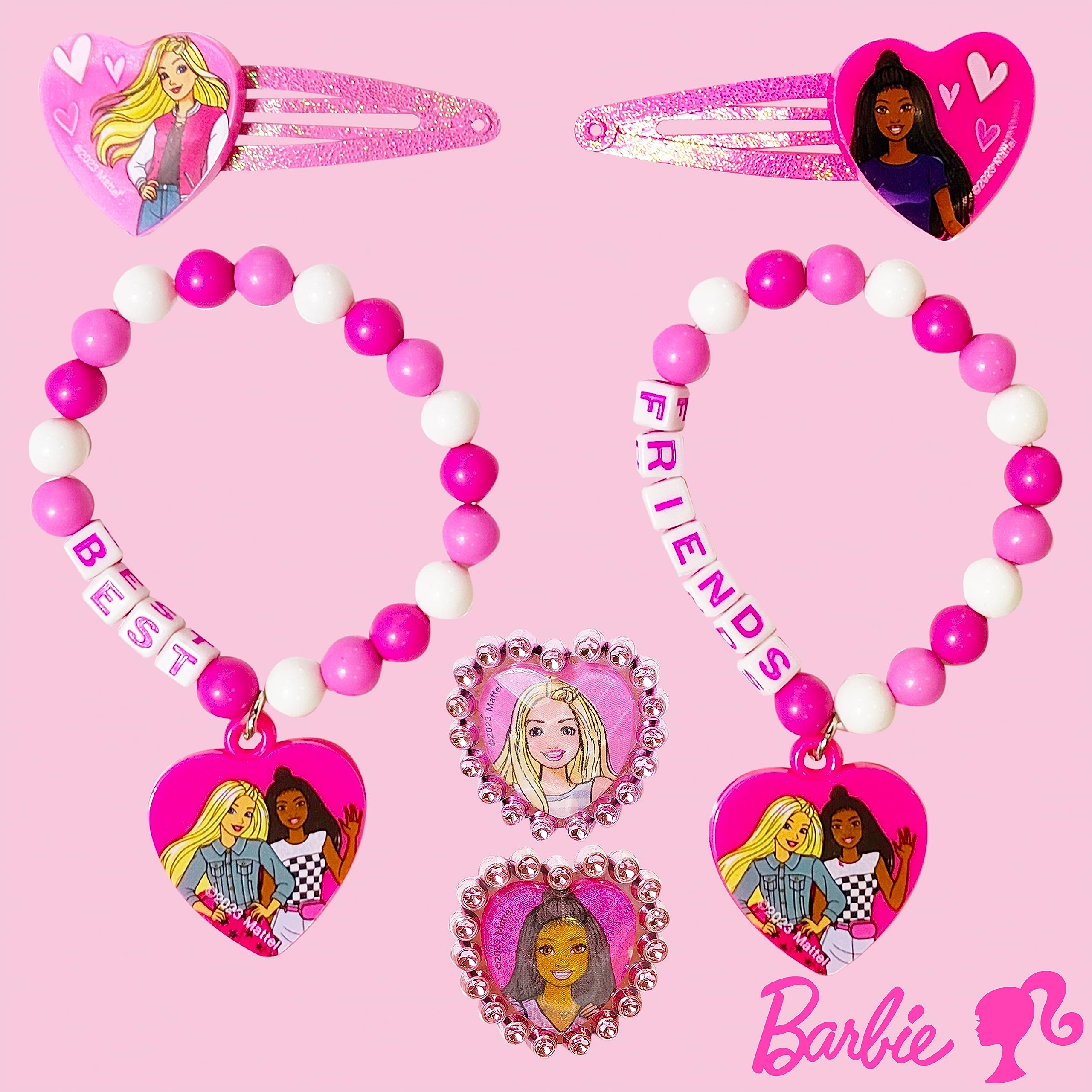 LUV HER Barbie Accessories for Girls 6 Piece Toy Jewelry Box Set with 2 Rings, 2 Bead Bracelets, and Snap Hair Clips Ages 3+ - LuvHer Shop