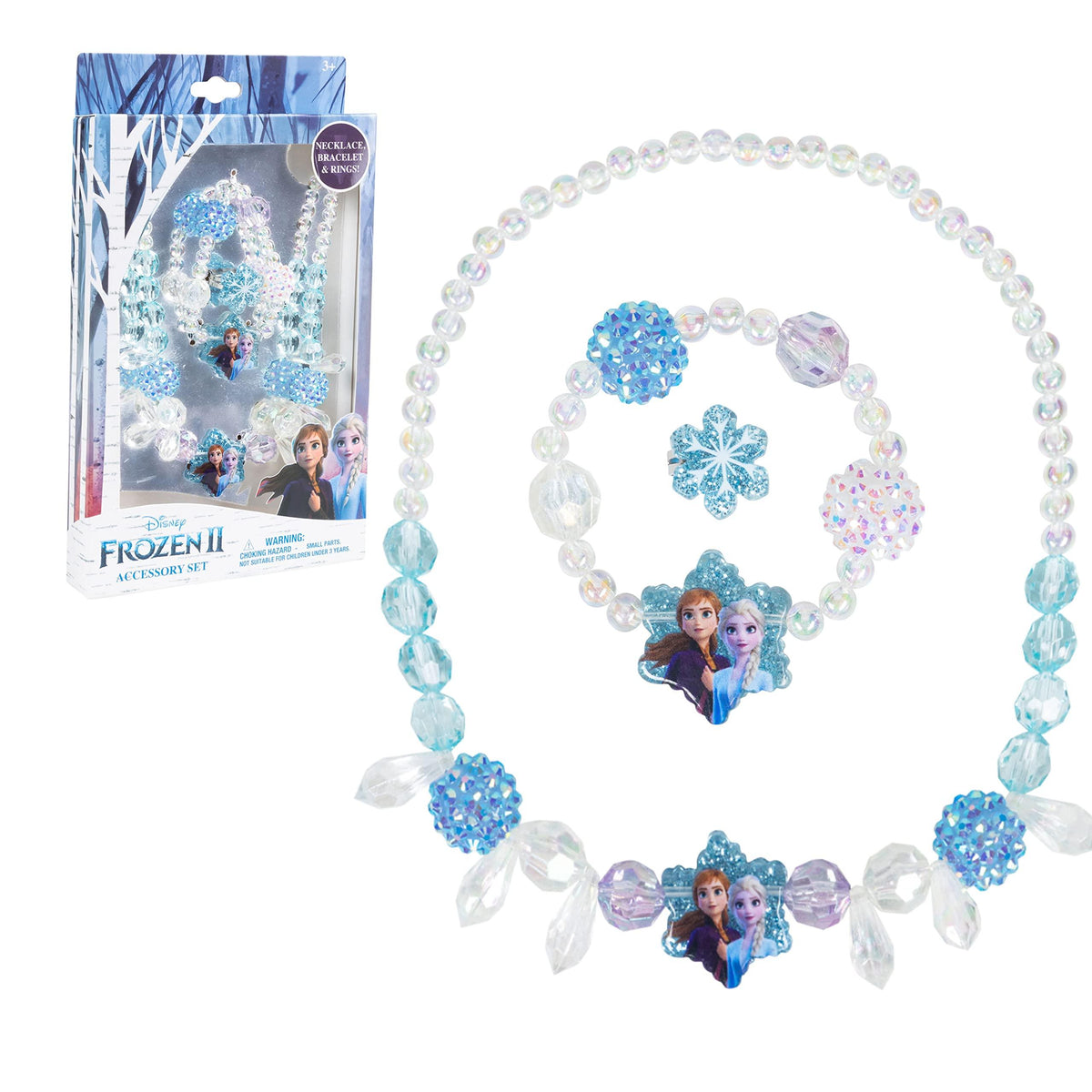 Disney Frozen II Accessory Set with Elsa and Anna necklace, bracelet, and rings for girls