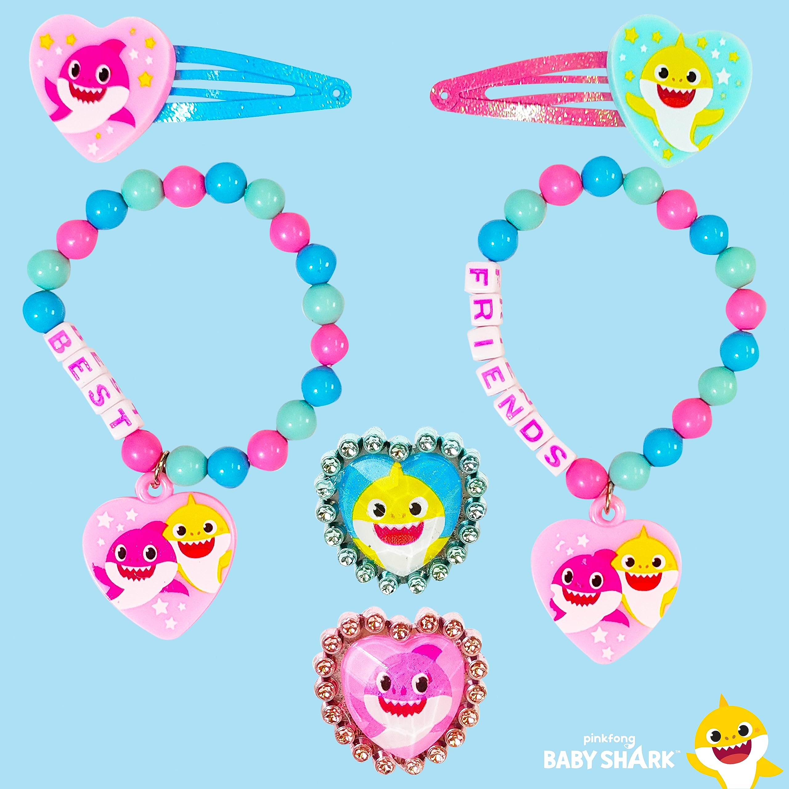 LUV HER Baby Shark Girls BFF 6 Piece Toy Jewelry Box Set with 2 Rings, 2 Bead Bracelets and Snap Hair Clips Ages 3+ - LuvHer Shop