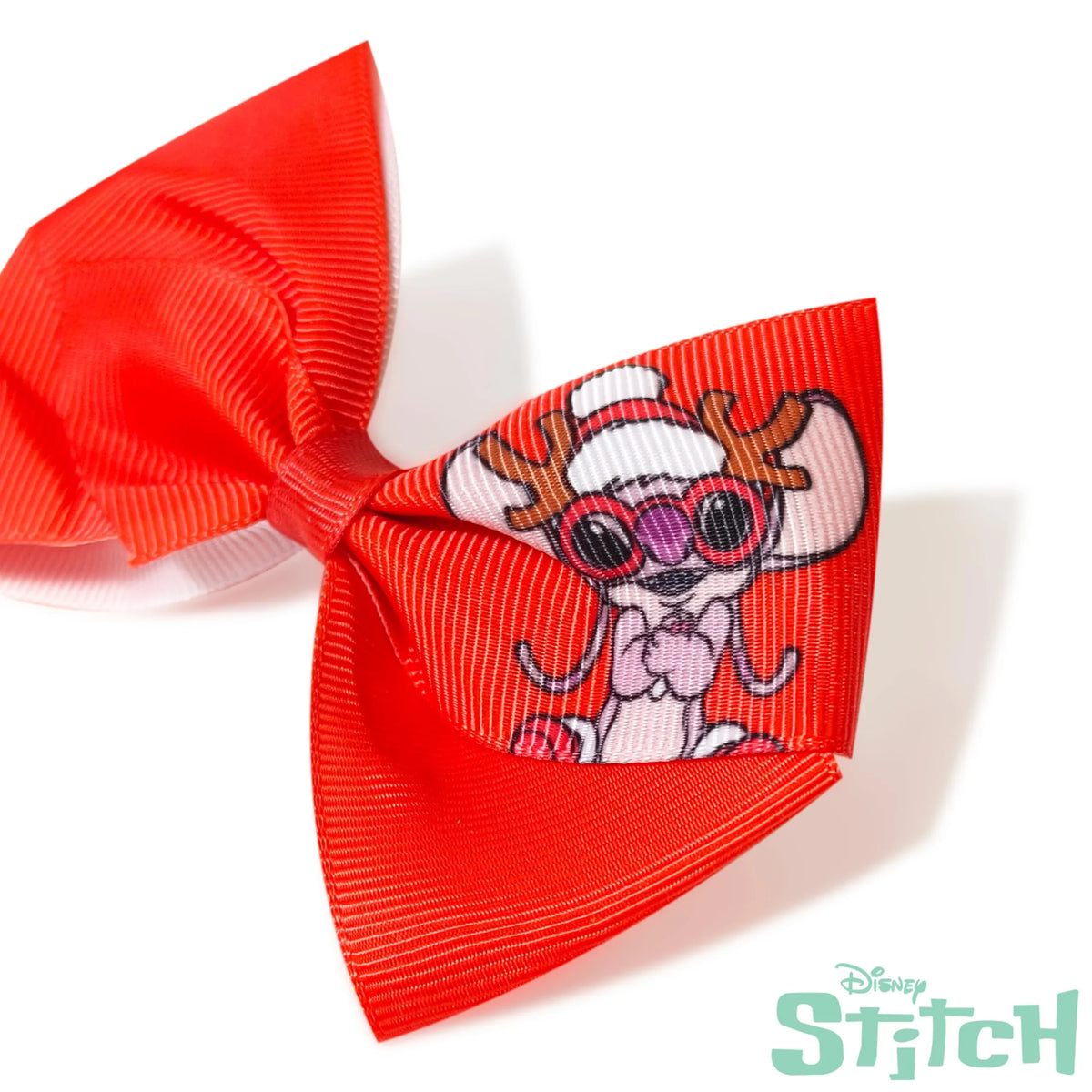 Disney Stitch red hair bow featuring Stitch with reindeer antlers, LuvHer Shop girls' accessory