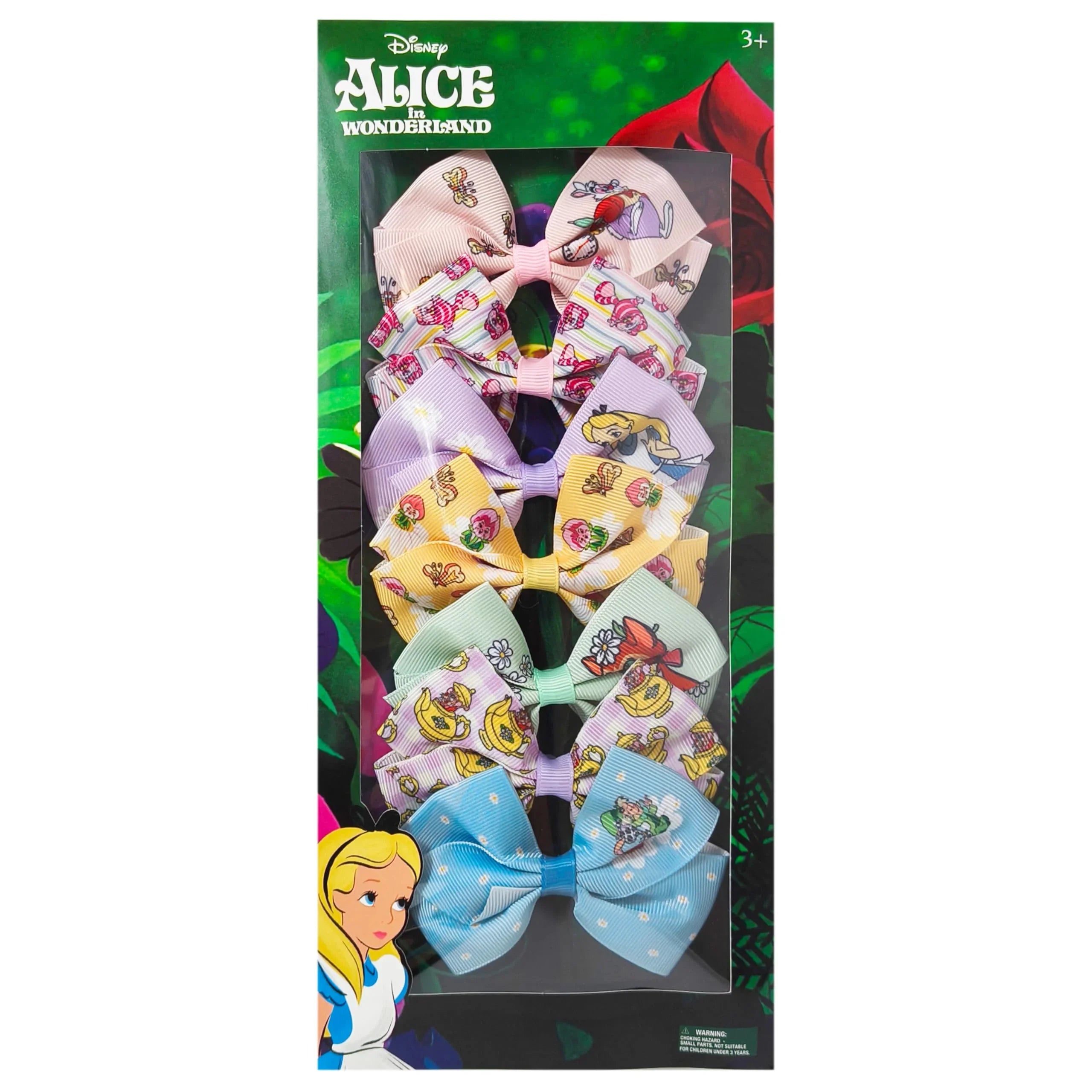 Alice in Wonderland Printed Girls' Hair Bows – 7-Pack