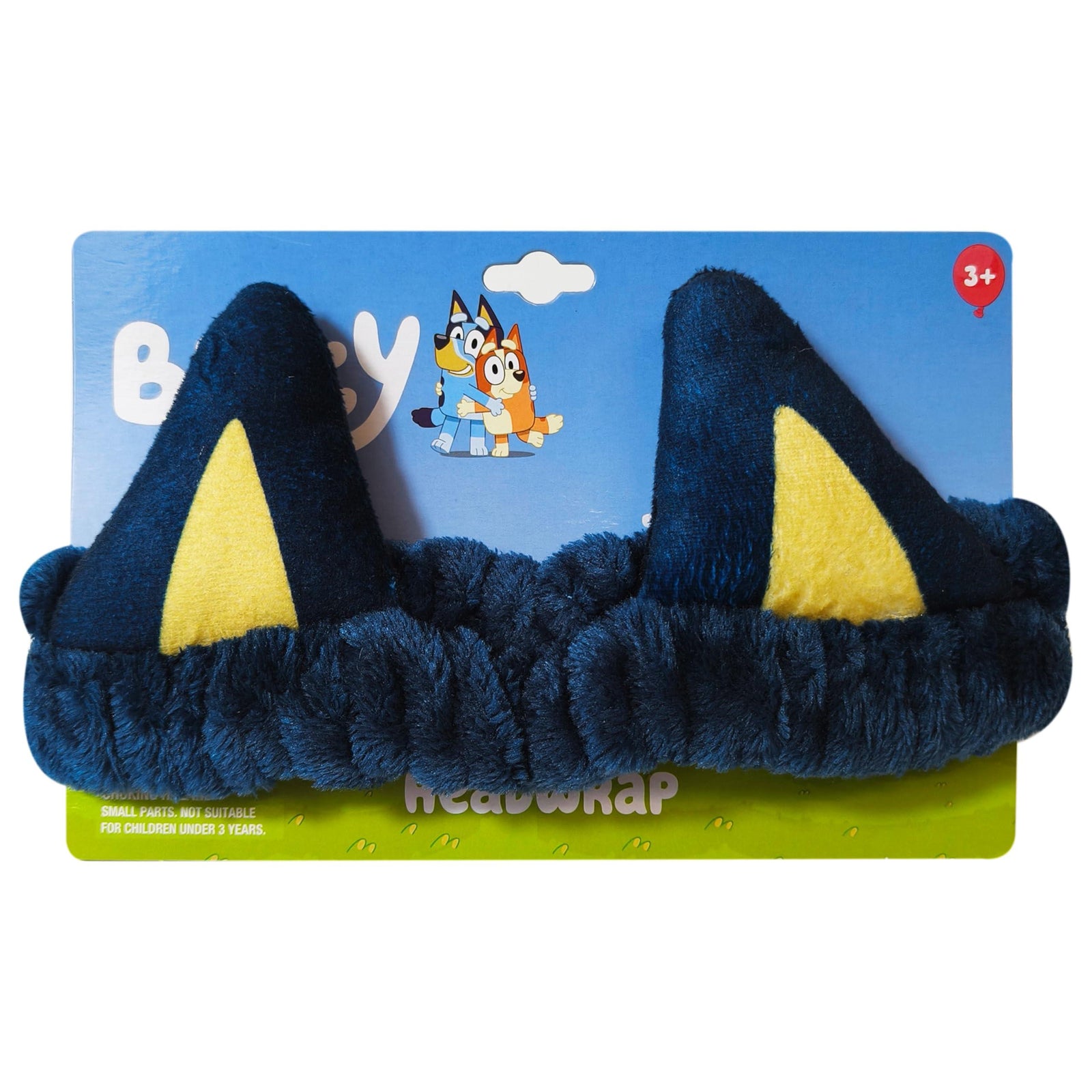 Bluey headwrap for girls with plush blue ears on official branded packaging