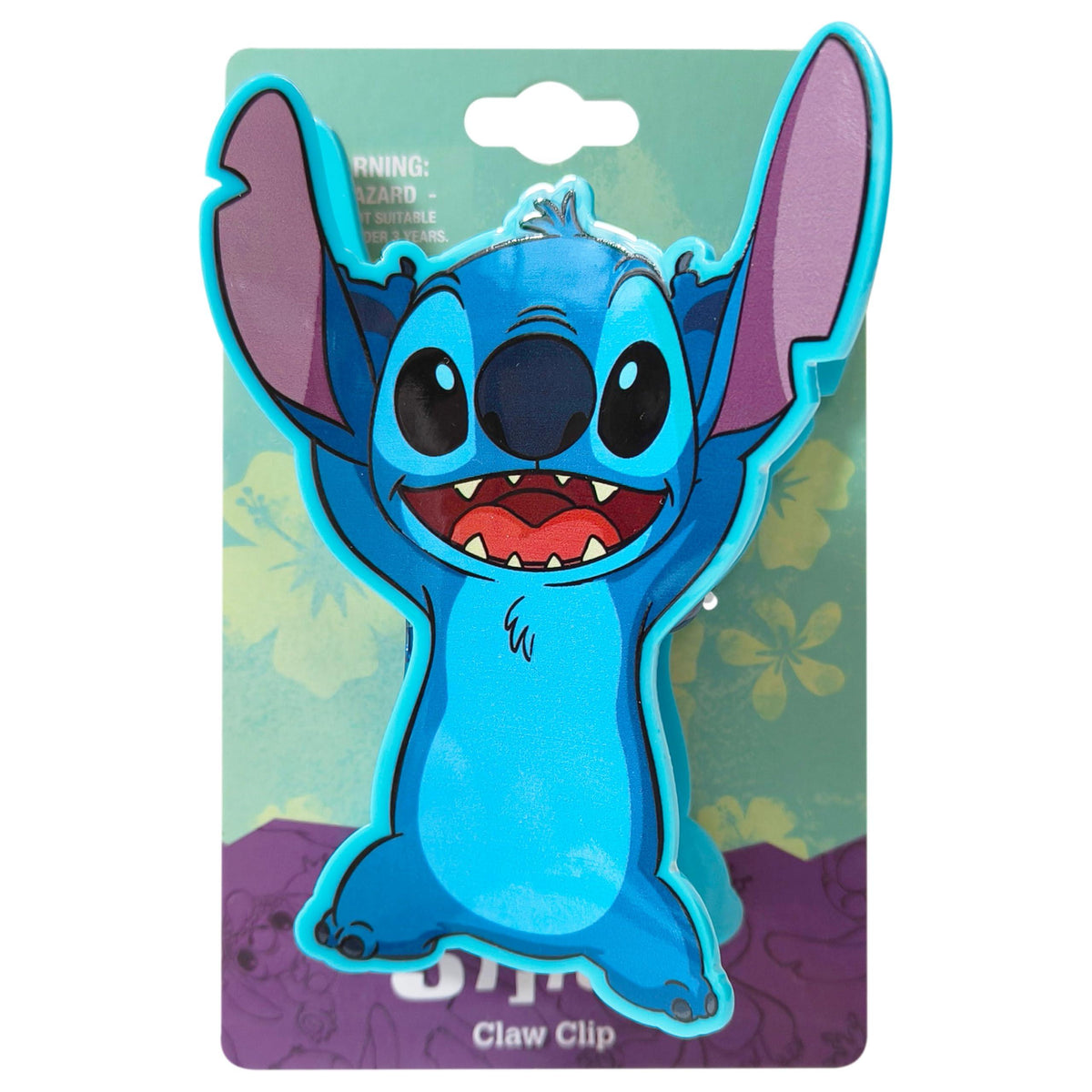 Disney Stitch Claw Clip hair accessory in bright blue, displayed on LuvHer Shop packaging.