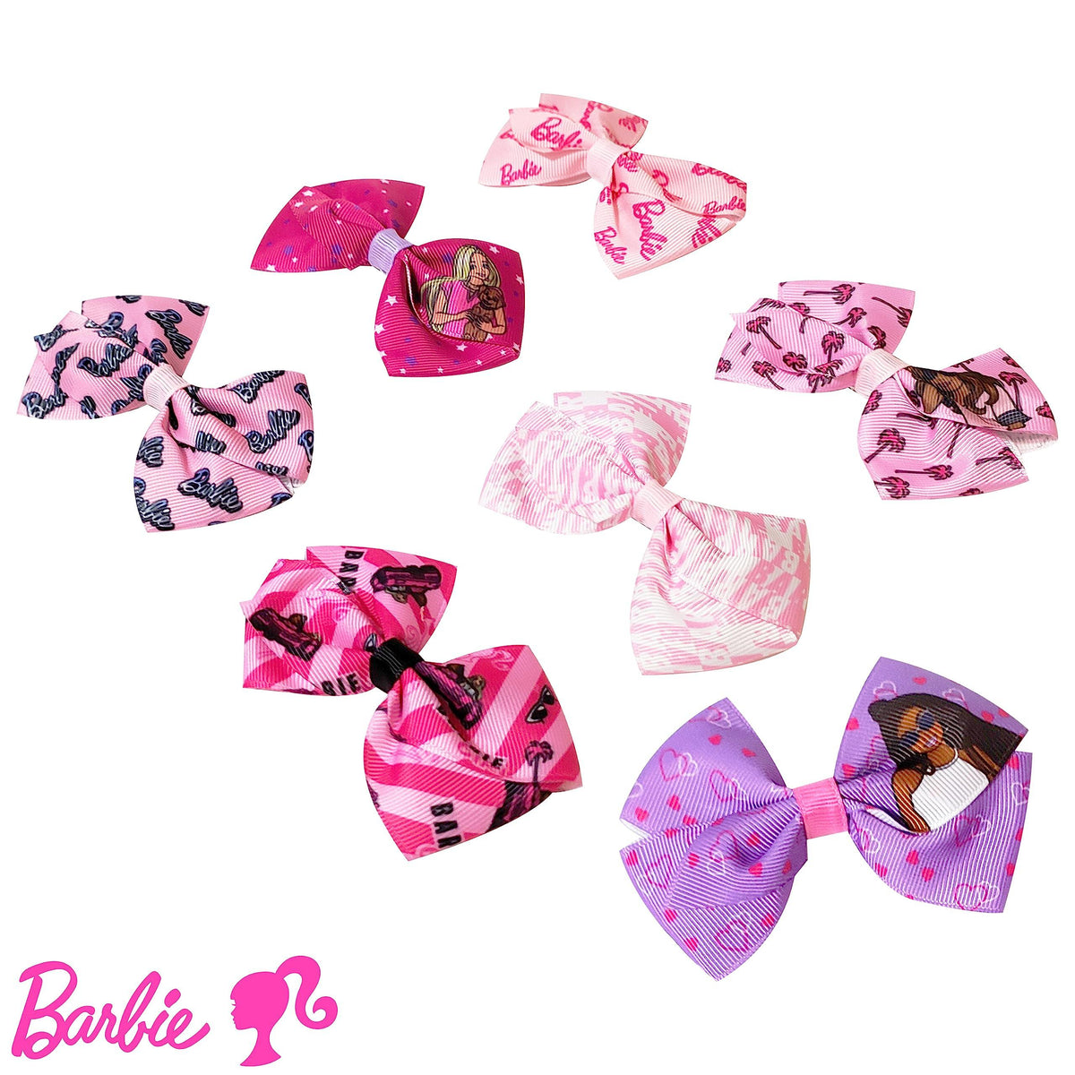 Barbie hair bows bundle in pink and purple, featuring Barbie designs, girls' accessories