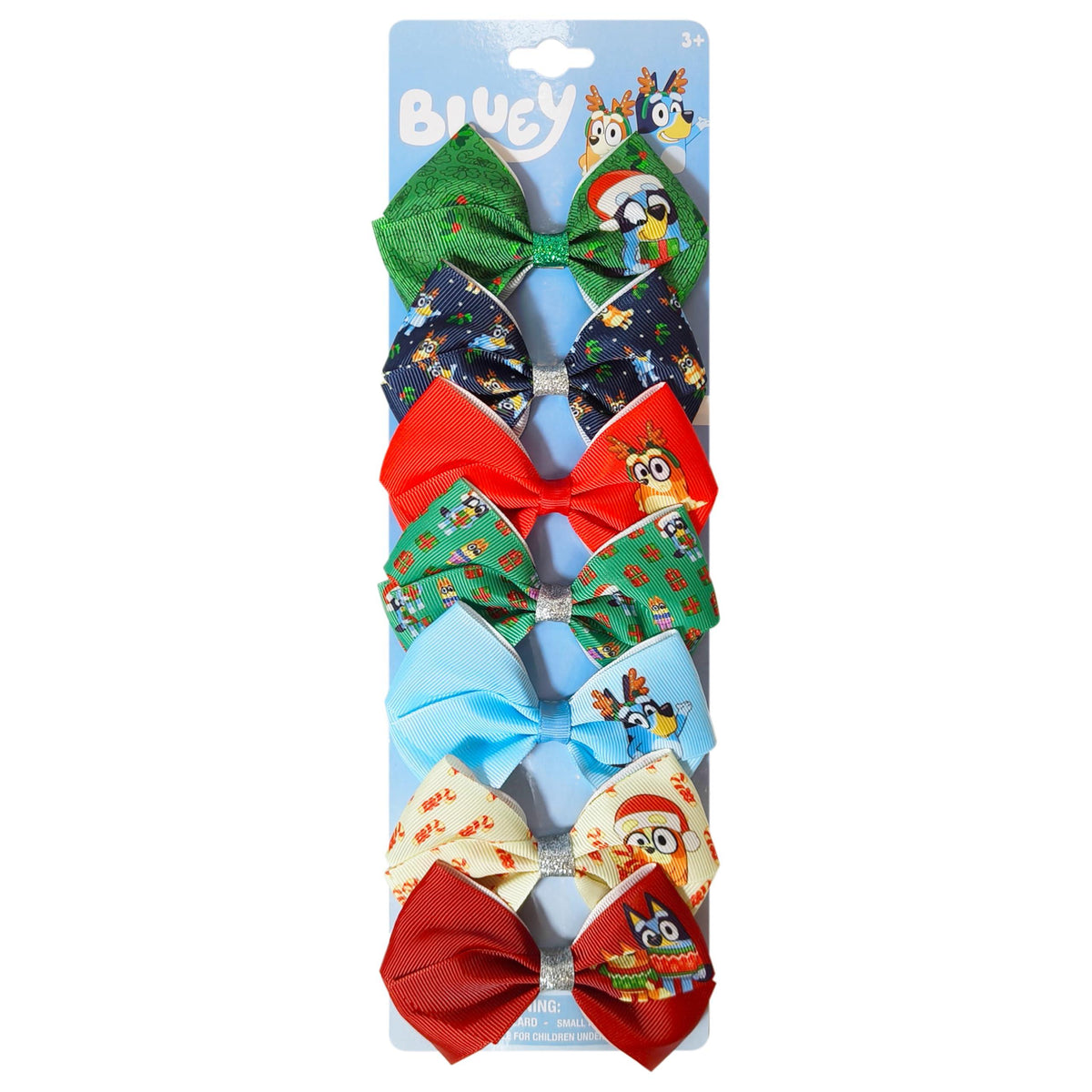Bluey Holiday Hair Bow Set for girls, multicolor licensed bows on retail card, LuvHer Shop