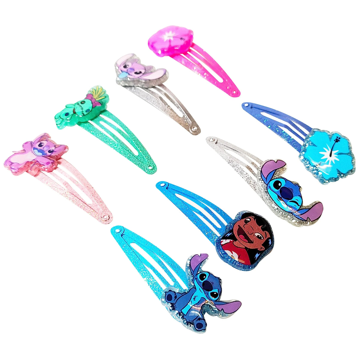 Lilo & Stitch Hair Clips set with colorful glitter snap clips featuring Disney characters