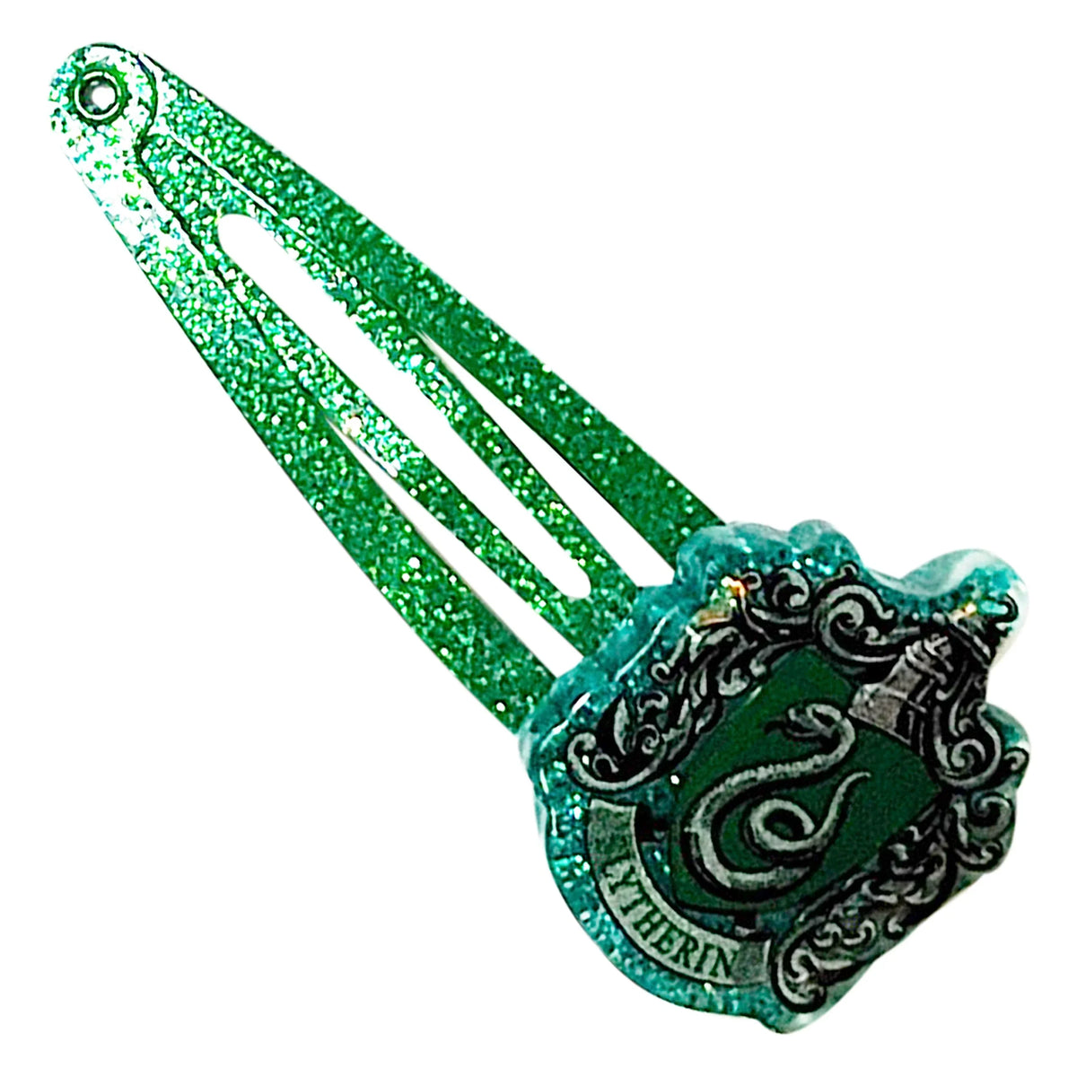 Slytherin glitter hair clip for girls, official Harry Potter accessory from LuvHer Shop