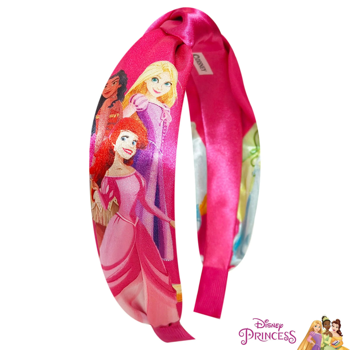 Disney Princess pink headband featuring Ariel, Rapunzel, Moana; girls' licensed accessory