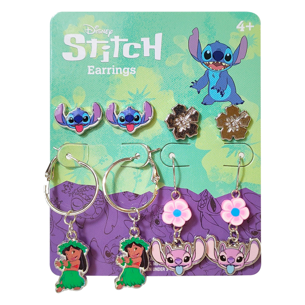 Disney Stitch Earrings set with Stitch, Lilo, flower charms, for girls at LuvHer Shop