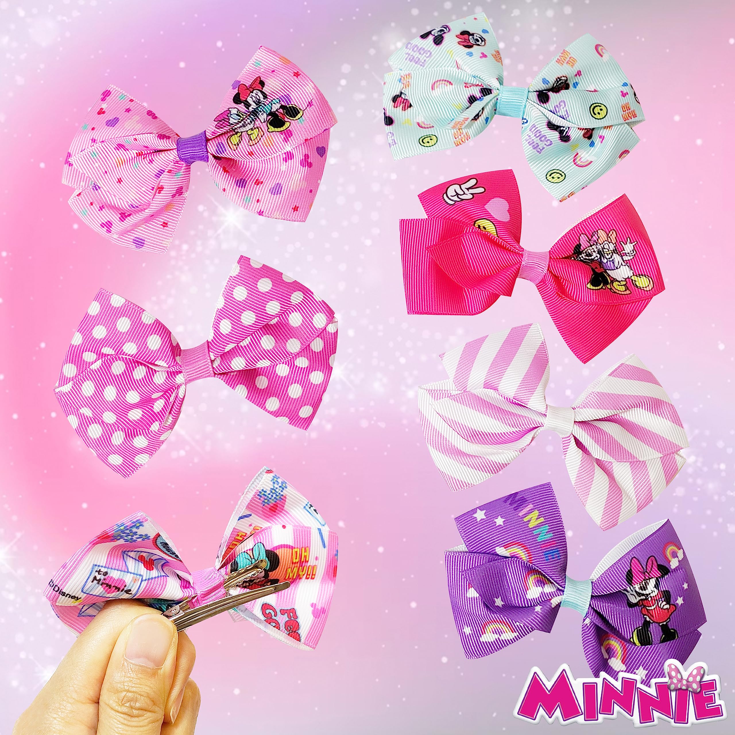 Disney Minnie Mouse Hair Accessories Gift Set - 7 Pcs 4 Inch Bows - Alligator Clips - Ages 3+ - LuvHer Shop