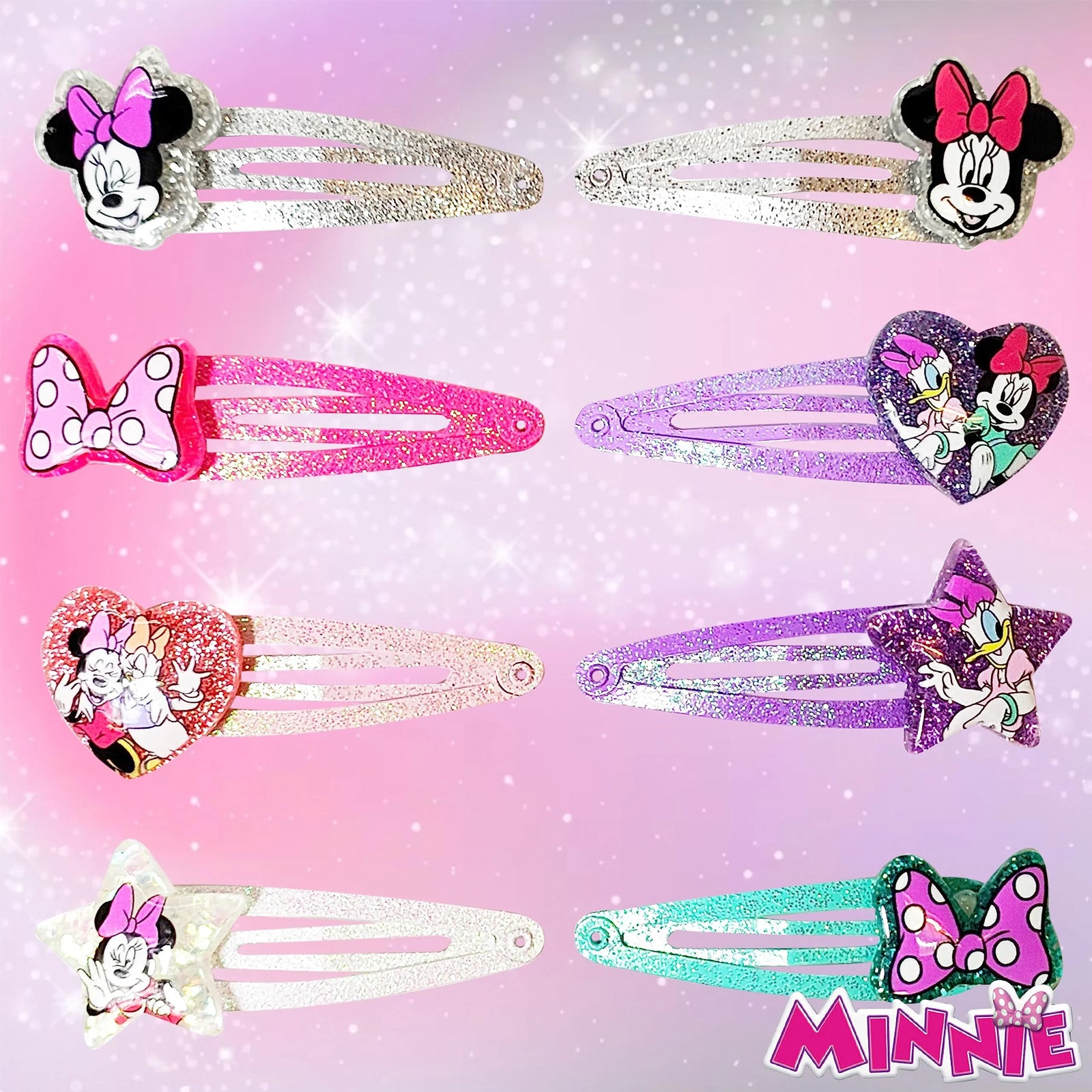 Disney Minnie Mouse 8pc Snap Clips girls' hair accessories with colorful bows and character designs, LuvHer Shop