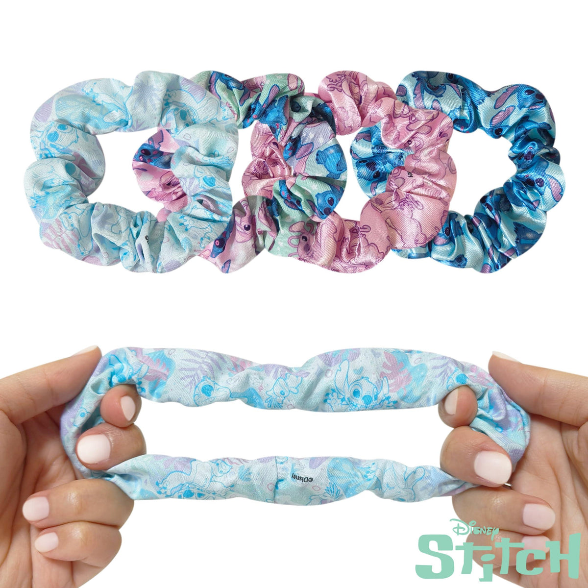 Disney Stitch Scrunchies for Girls of All Ages - 4 Large Hair Scrunchies