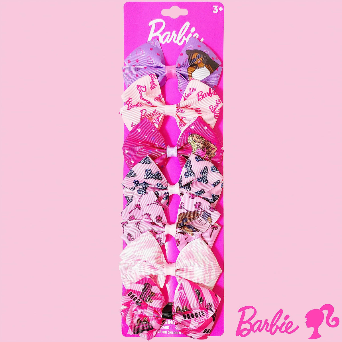 Barbie Girls Hair Bows set, assorted pink and purple designs on branded card, LuvHer Shop