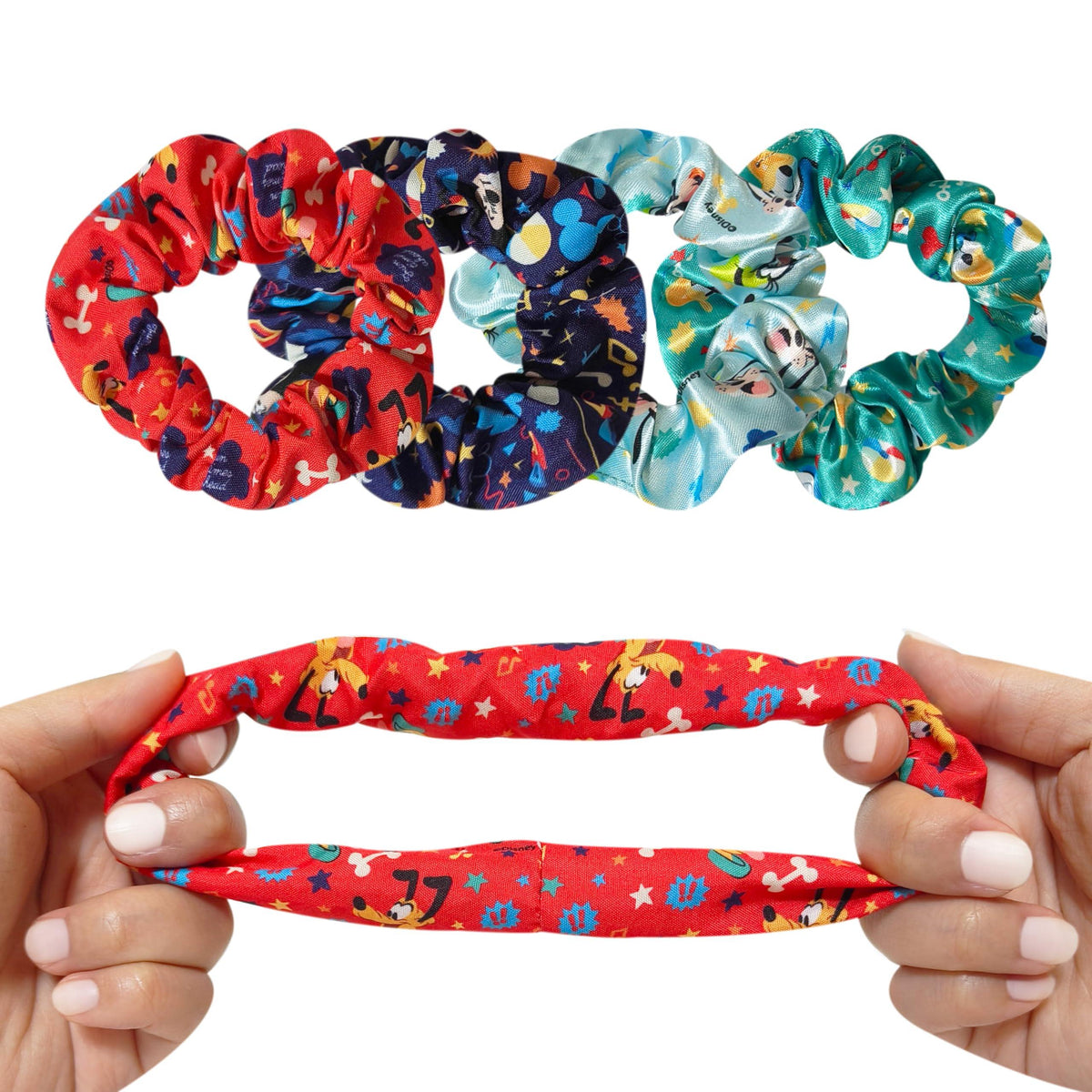 Disney Junior Mickey Hair Scrunchies Set - 4 Large Printed Scrunchies