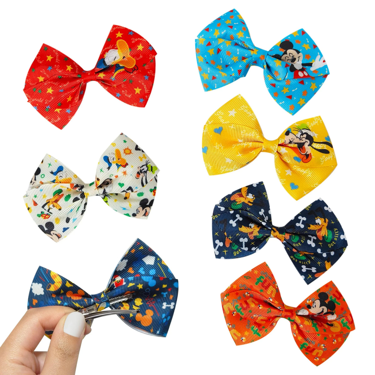 Disney Mickey Printed Girls' Hair Bows – 7-Pack 4-Inch Hair...