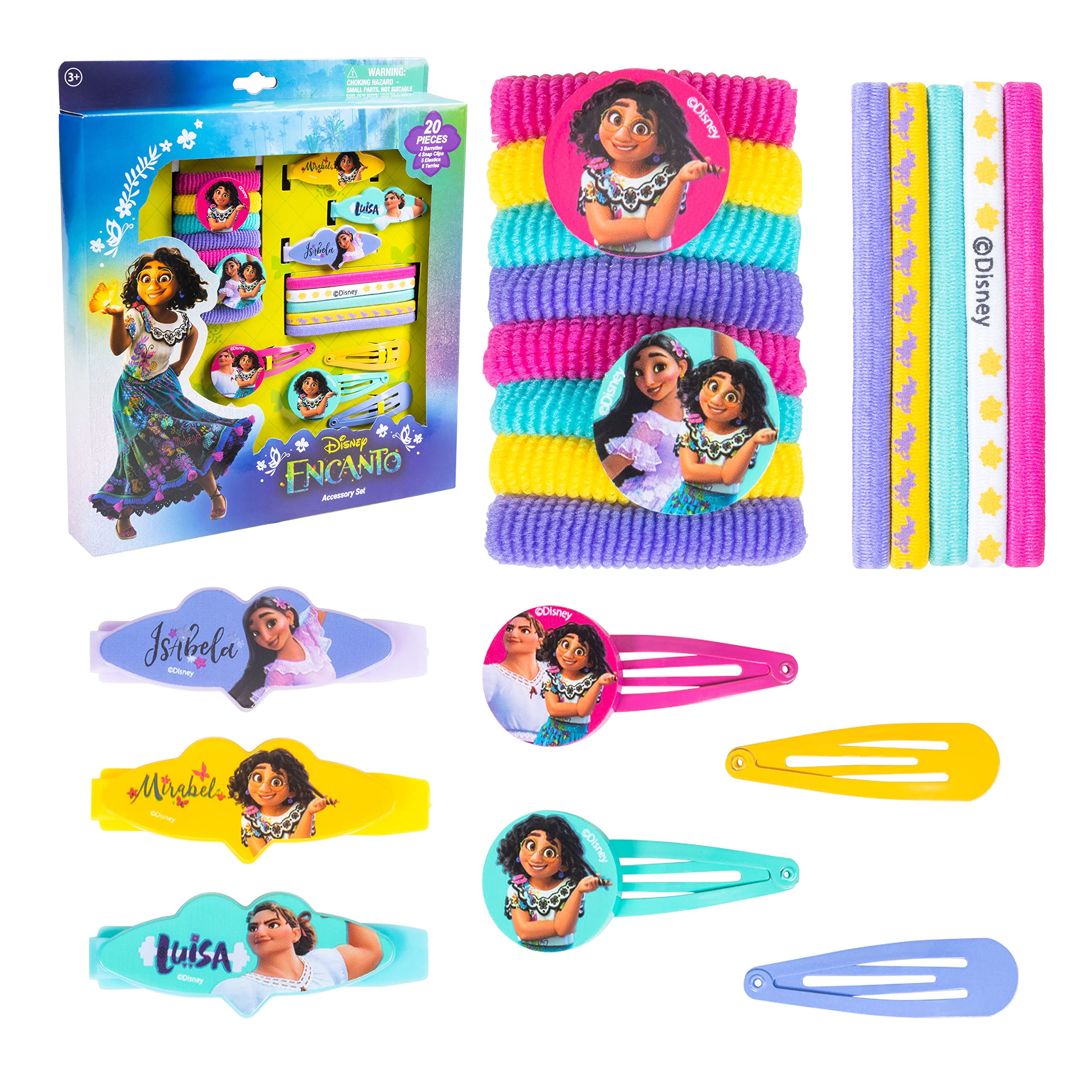 Luv Her Encanto Girls 20 Piece Accessory Set with 3 Barrettes, 4 Snap Hair Clips, 5 Elastics and 8 Terry Ponies - Ages 3+ - LuvHer Shop