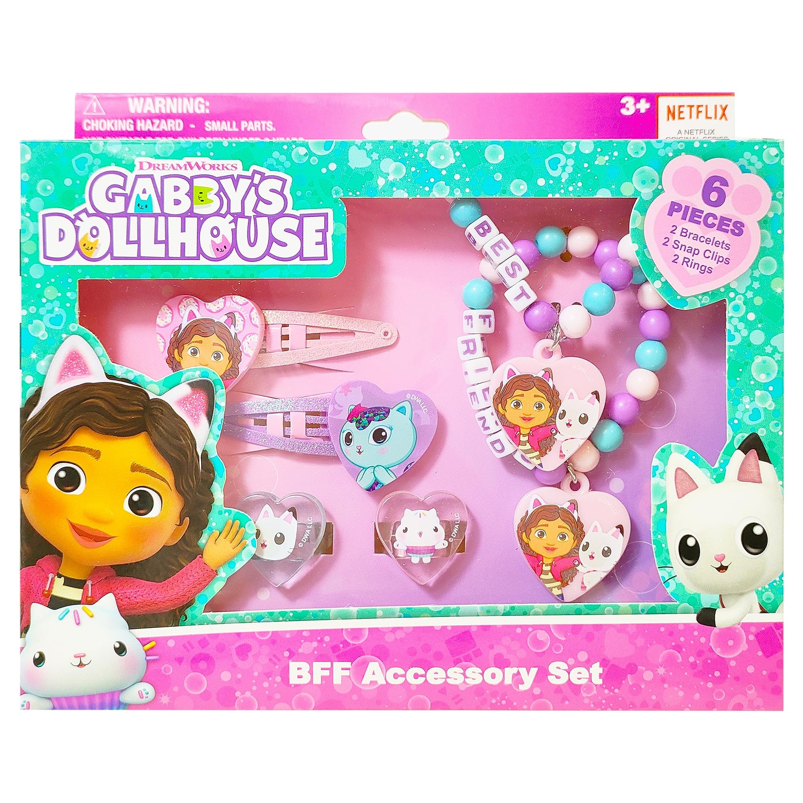 Gabby's Dollhouse BFF Accessory Set with bracelets, hair clips, rings featuring Gabby and cats