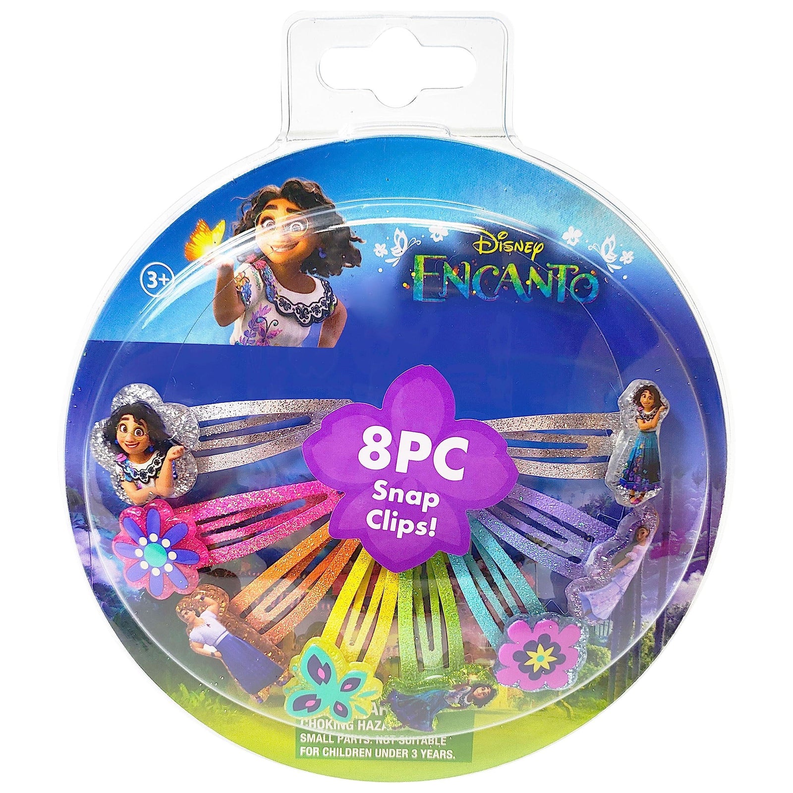 Disney Encanto 8PC Snap Clips for girls, colorful hair accessories with Mirabel and flower designs, officially licensed.