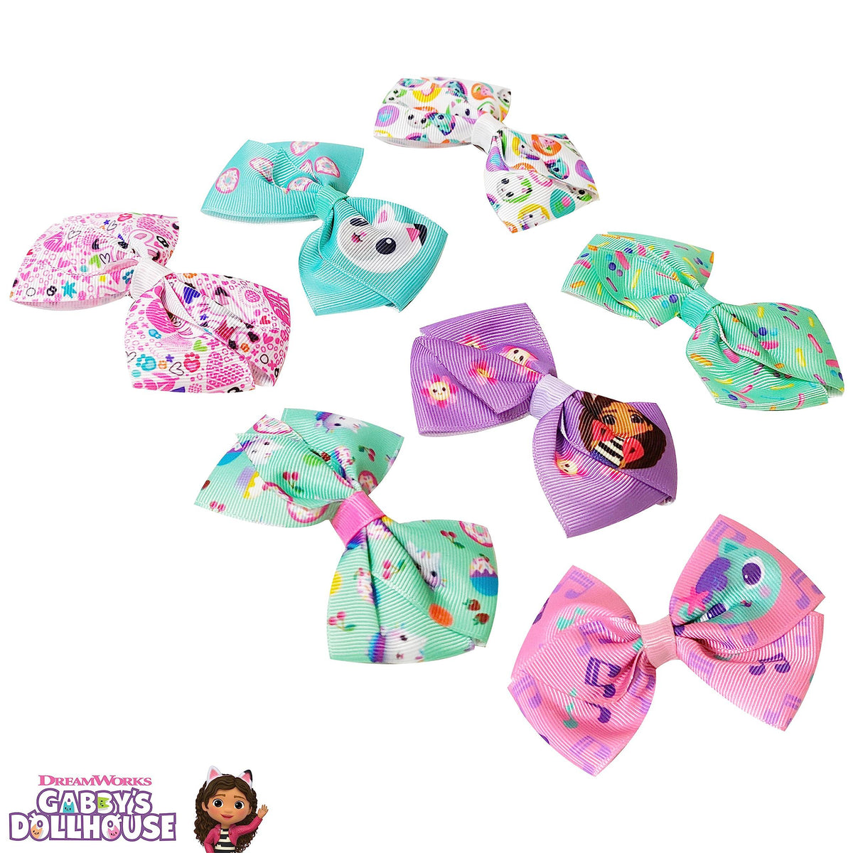 Gabby's Dollhouse hair bows set for girls featuring colorful character prints, LuvHer Shop