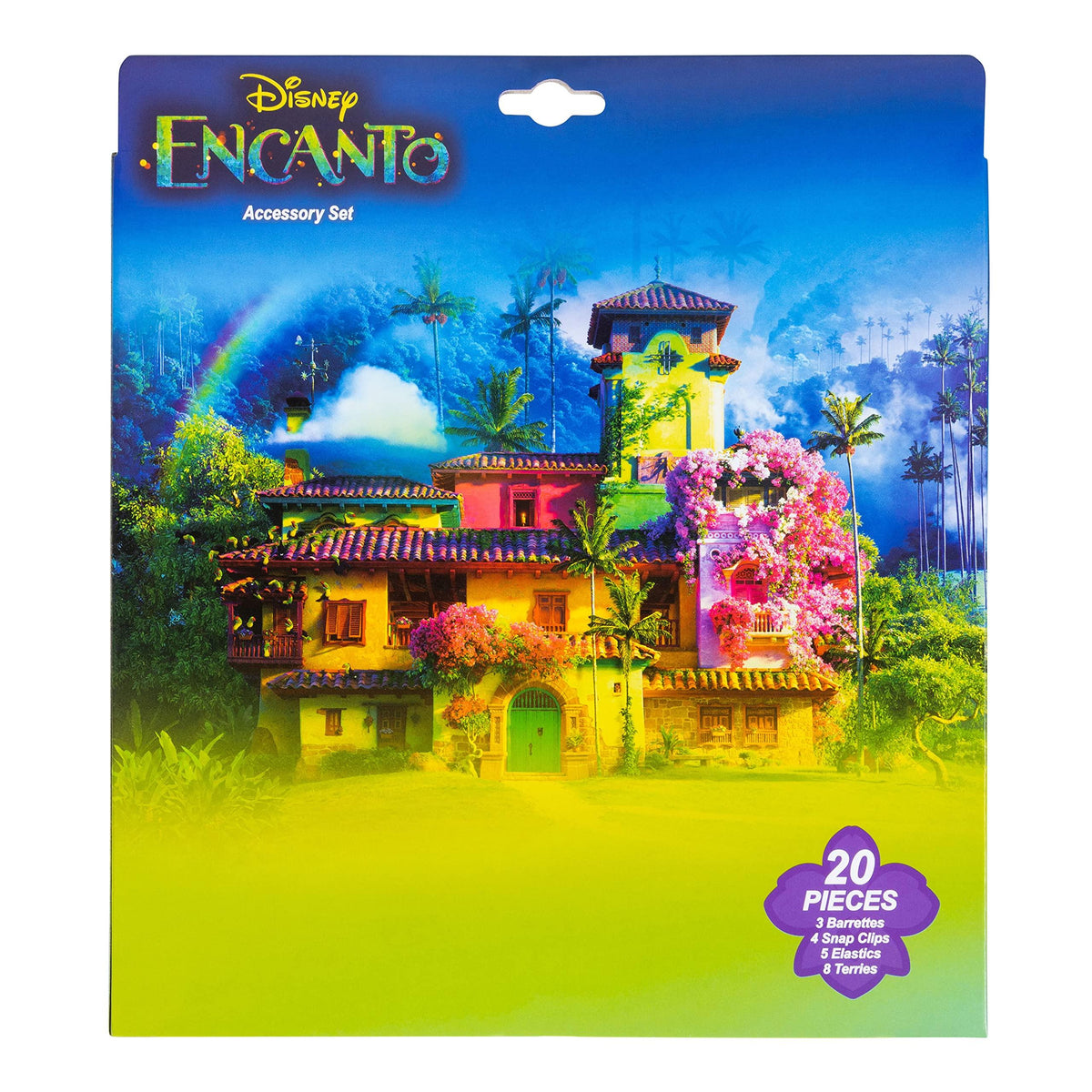 Disney Encanto Accessory Set packaging with colorful house and flowers, 20 pieces, girls' hair accessories