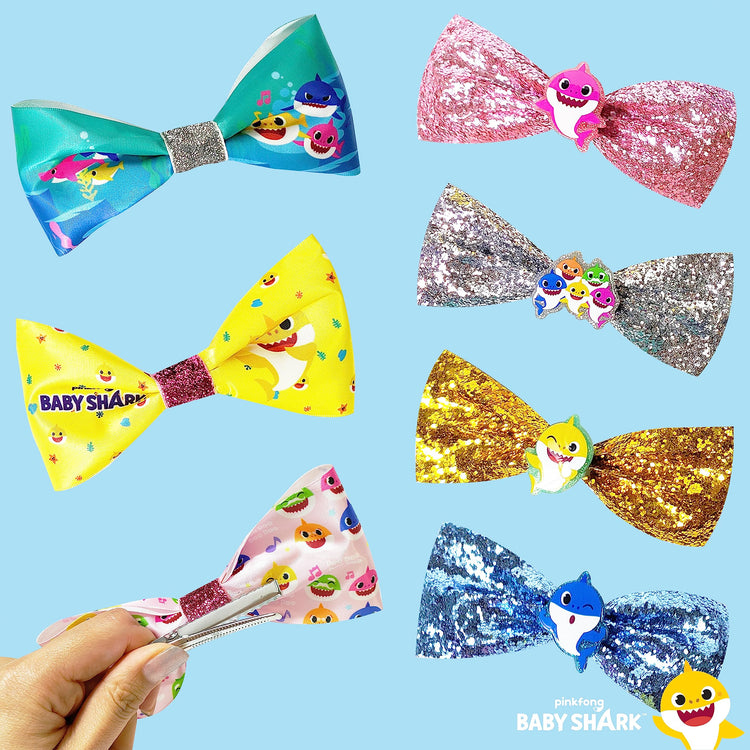 Baby Shark Kids Hair Bows - Hair Accessories Gift Set - 7 Pcs 4 Inch Bundle - Hair Bows for Girls - Different character on each clip - Alligator Clip - Ages 3 + - LuvHer Shop