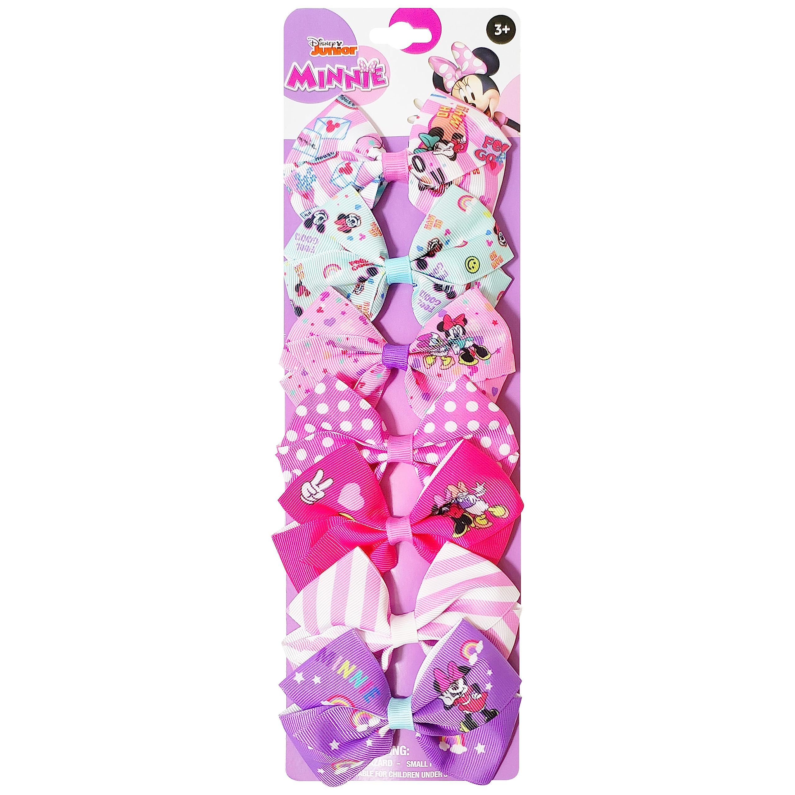 Disney Minnie Mouse Hair Bows - Hair Accessories Gift Set - Minnie Hair Bow - 7 Pcs 4 Inch Bundle - HairBows for Girls - Minnie on each clip - Alligator Clip - Ages 3 +