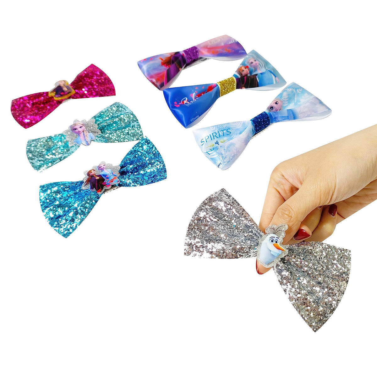Frozen hair bows set featuring glitter and character designs, LuvHer Shop girls' accessories