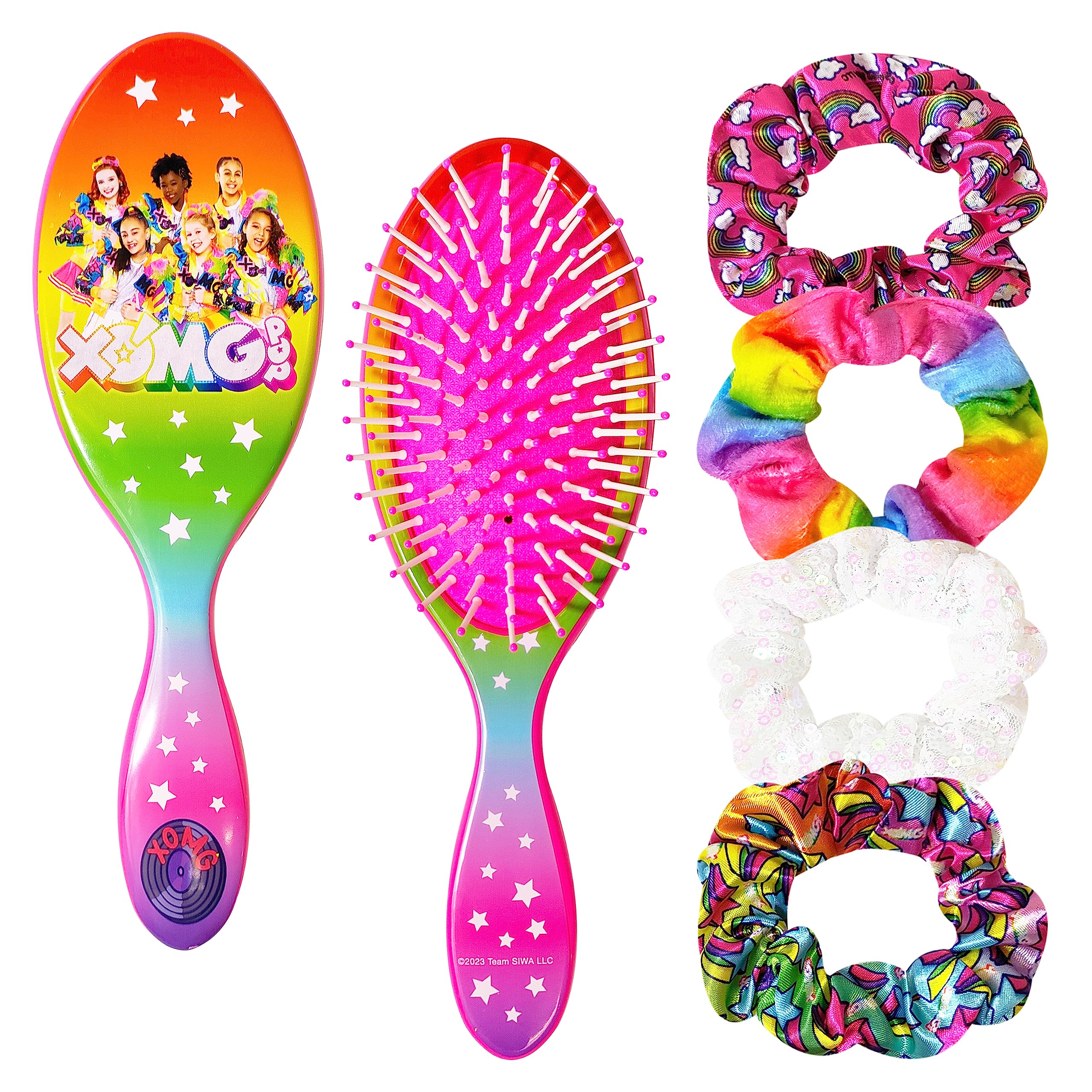 LUV HER Hair Brush 5 Pcs Set - 9 inch Detangling Brush For Girls + 4 Elastic Scrunchies For Kids - Hair Accessories Ages 3+ - LuvHer Shop