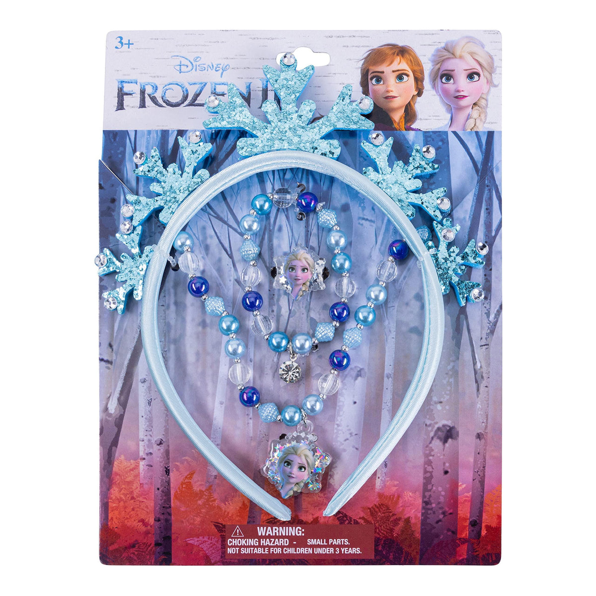 Disney Frozen girls' accessory set with Elsa headband, blue beaded necklace, and Anna, Elsa artwork