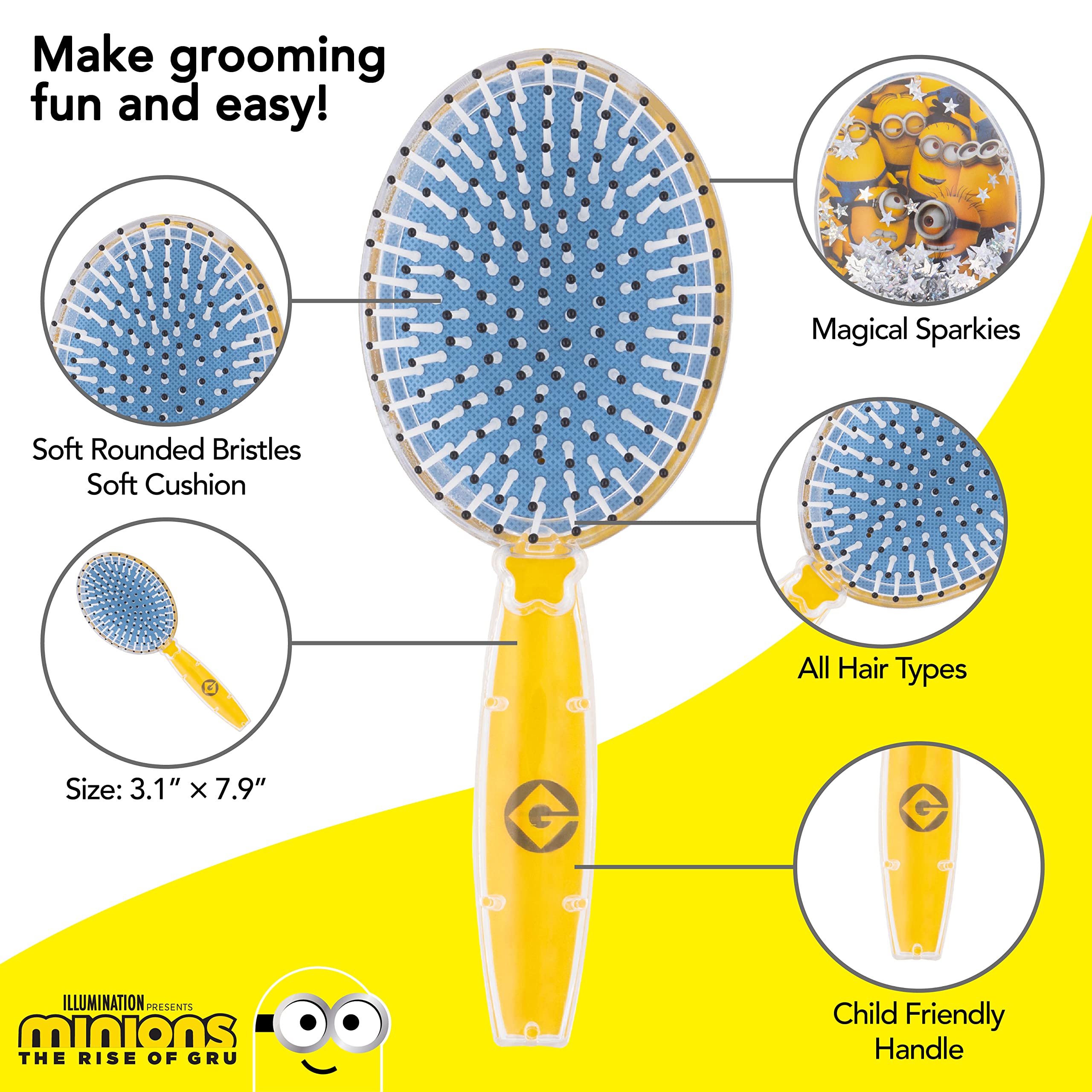 Minions Hair Brush with Magical Sparkling Stars Confetti Hair Brush - Kids Hair Brush Ages 3+ - LuvHer Shop