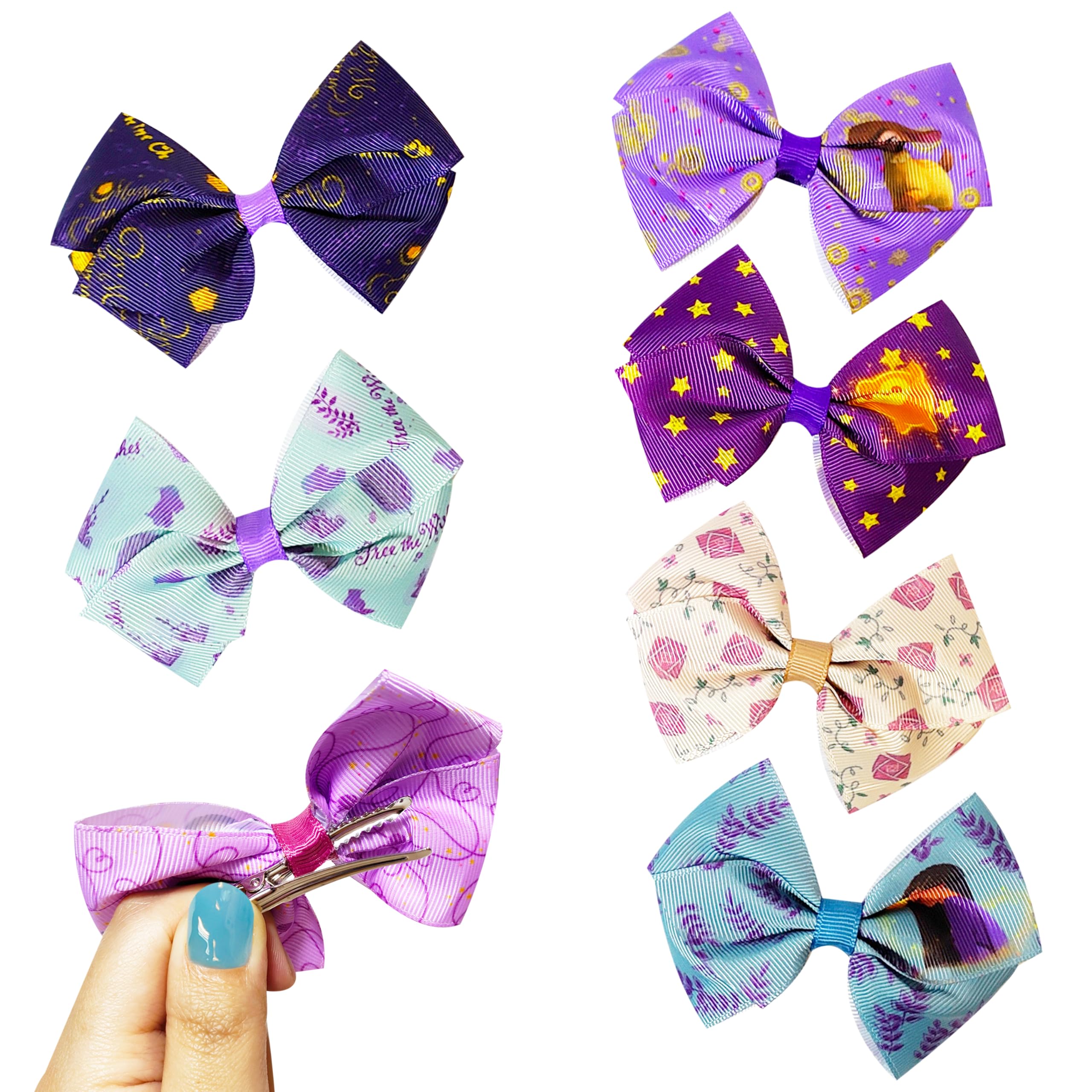 Disney Wish Kids Hair Bows - Hair Accessories Set - 7 Pcs 4 Inch Bow Bundle - Hair Bows for Girls - Different print on each clip - Alligator Clip - Ages 3+ - LuvHer Shop