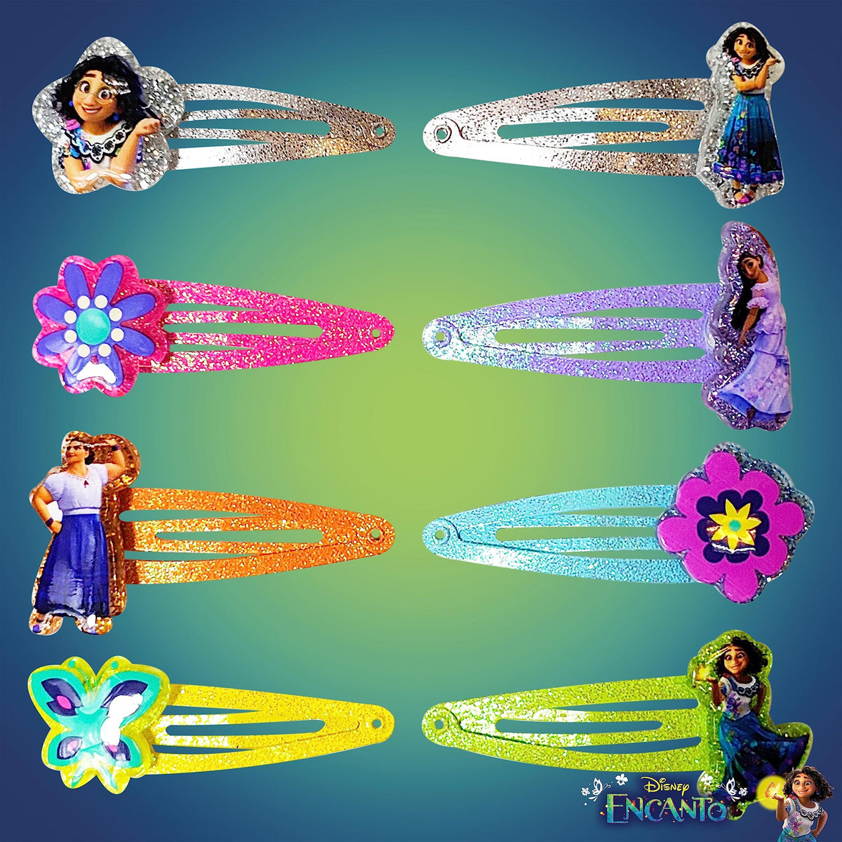 Encanto Girls Glitter Hair Clips gift set, Disney character and flower designs, LuvHer Shop