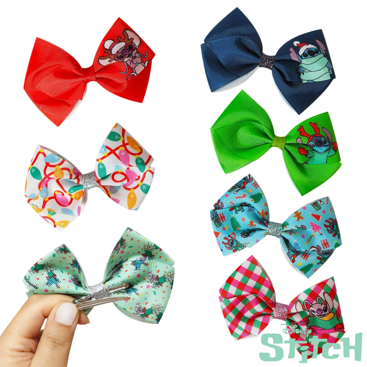 Disney Stitch holiday hair bows set, colorful girls' accessories featuring Stitch, from LuvHer Shop