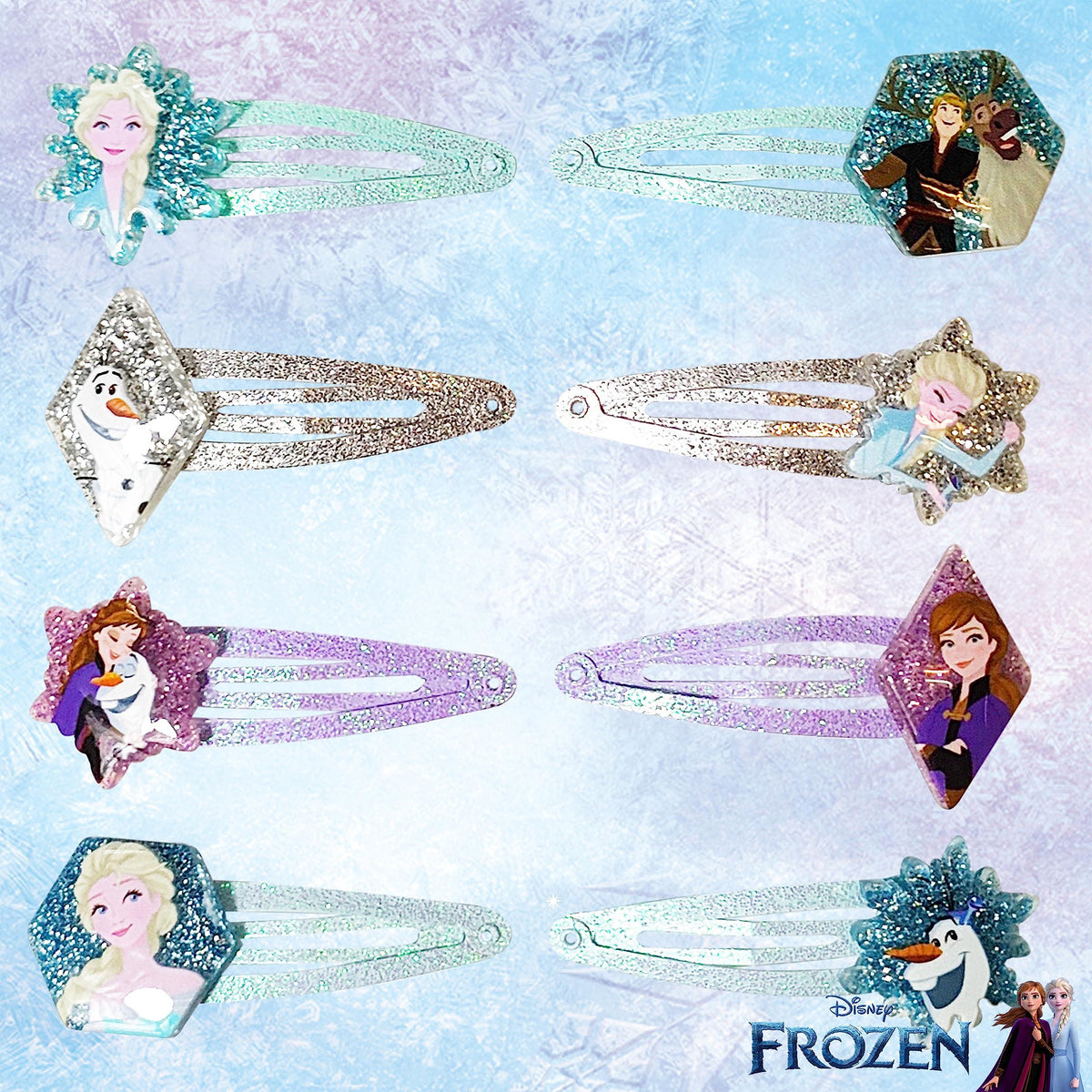 Disney Frozen Glitter Hair Clip Set featuring Elsa, Anna, Olaf, Sven character hair accessories