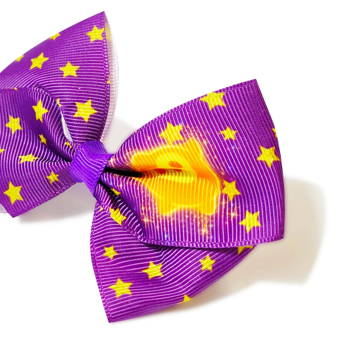 LuvHer Shop purple star print hair bow for girls with yellow star accents, official Disney accessory