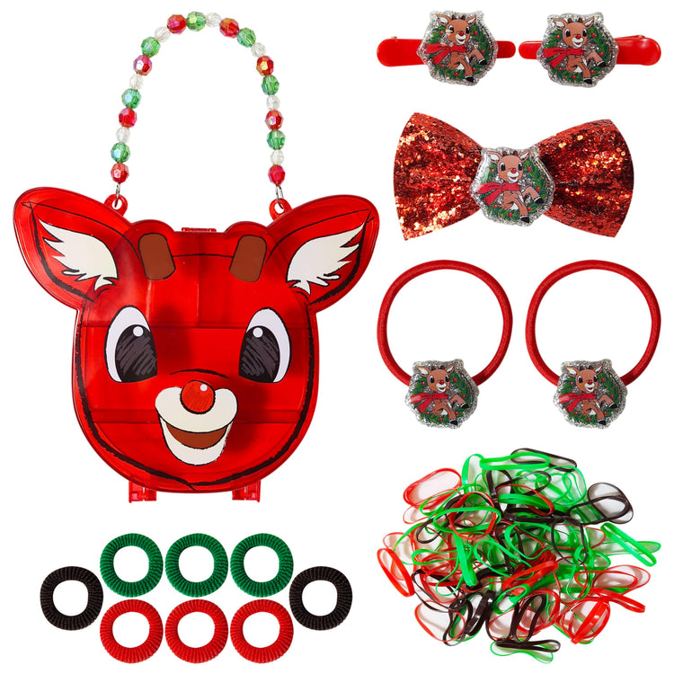 LUV HER Rudolph The Red Nosed Reindeer Hair Accessory Case for Girls with Hair Clips, Elastics, Bow, and Terries, Ages 3+ - LuvHer Shop