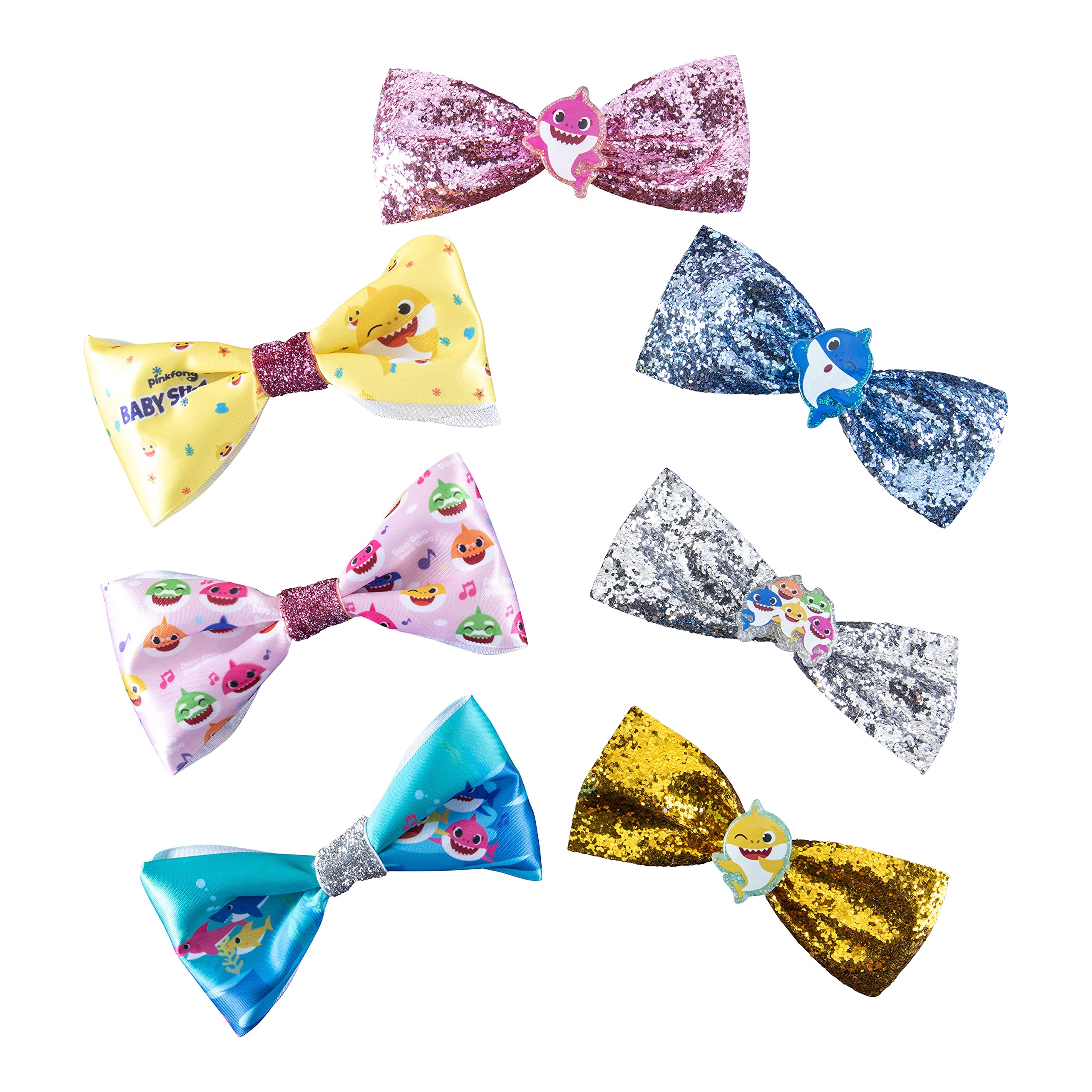 Baby Shark Kids Hair Bows - Hair Accessories Gift Set - 7 Pcs 4 Inch Bundle - Hair Bows for Girls - Different character on each clip - Alligator Clip - Ages 3 + - LuvHer Shop