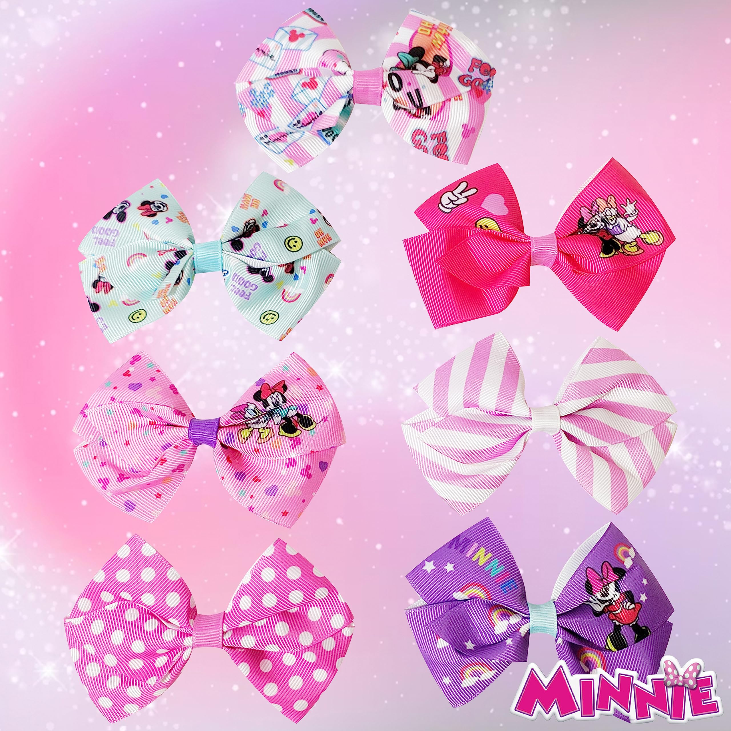 Disney Minnie Mouse Hair Accessories Gift Set - 7 Pcs 4 Inch Bows - Alligator Clips - Ages 3+ - LuvHer Shop