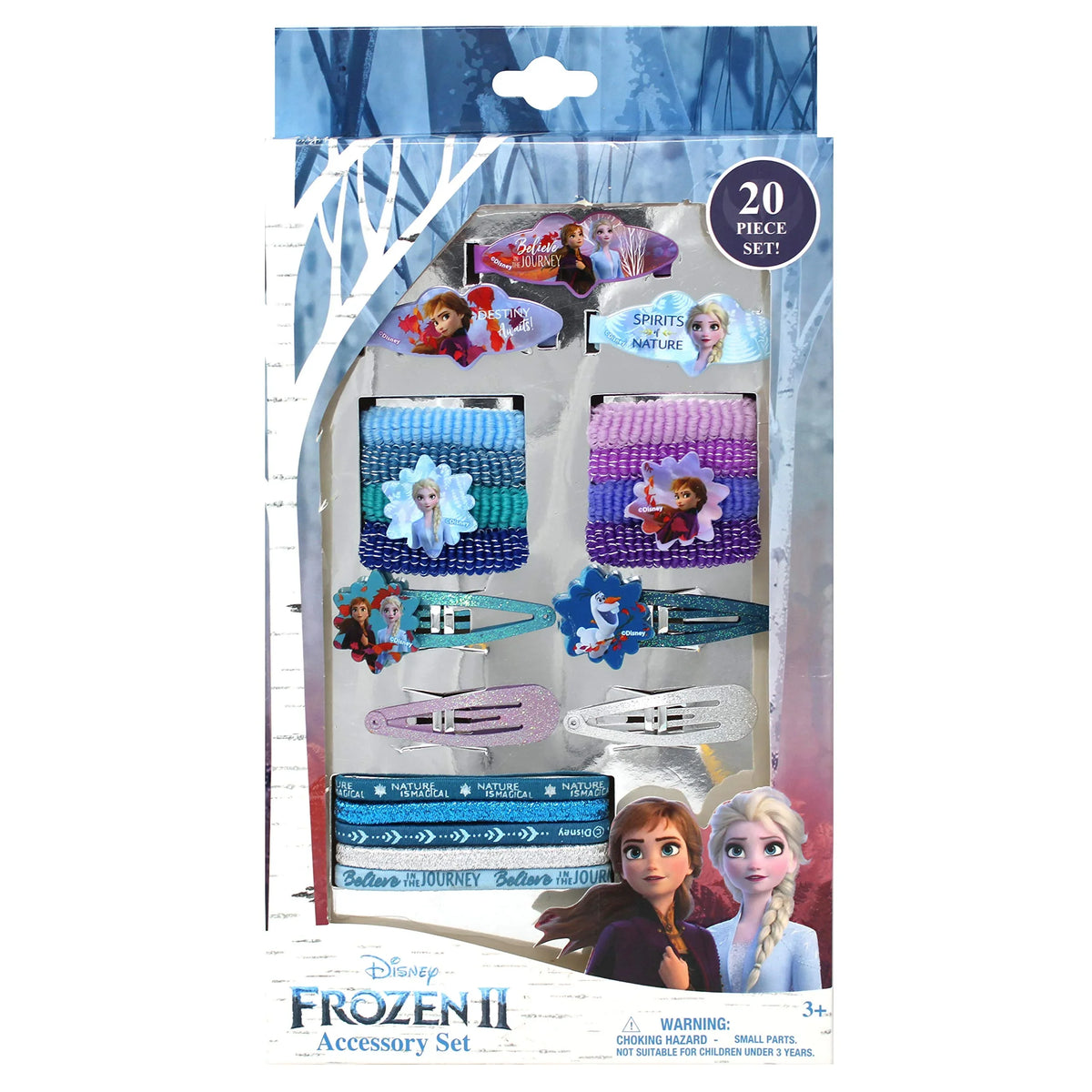 Disney Frozen II Accessory Set 20-piece girls' hair clips and bracelets featuring Elsa and Anna on retail packaging