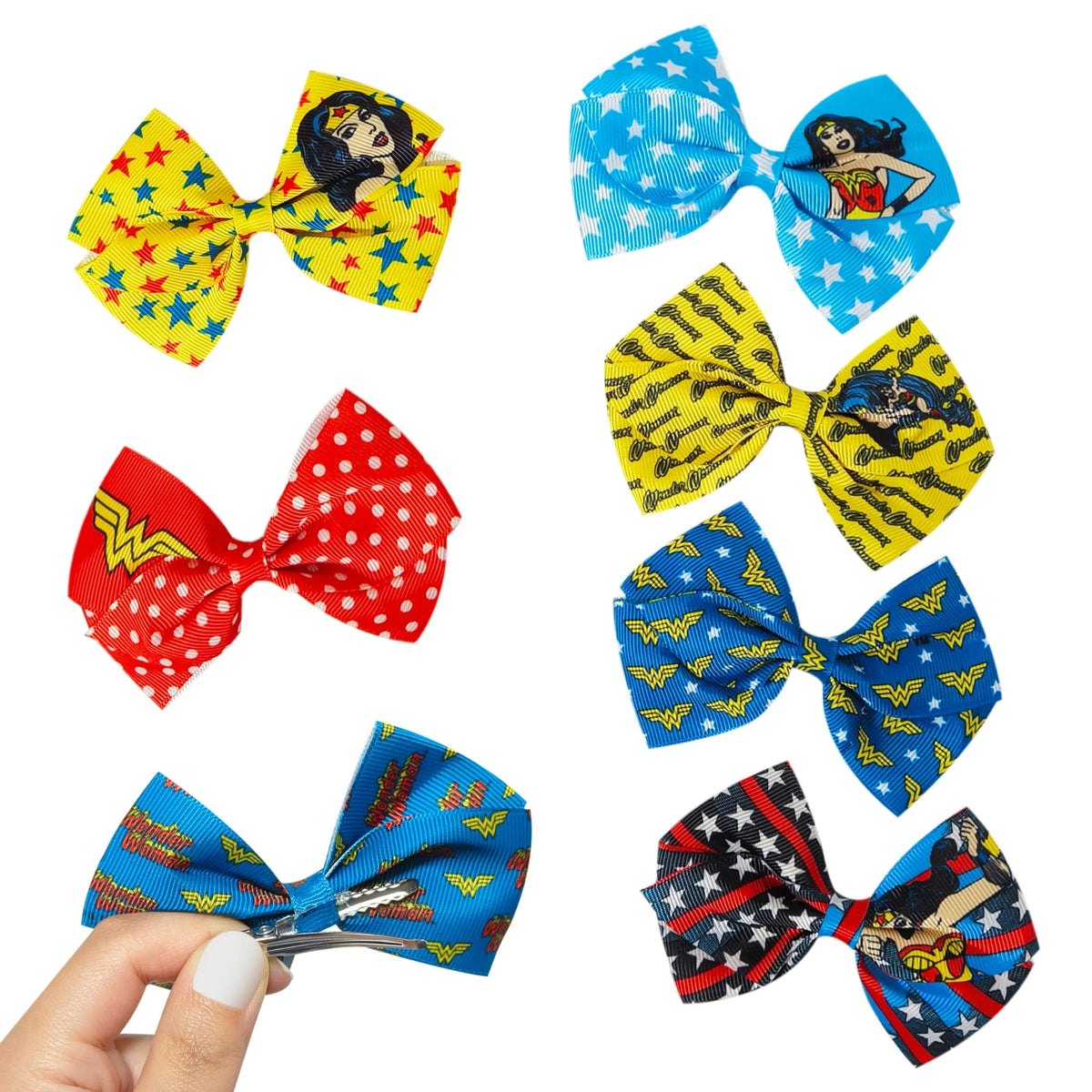 Wonder Women Printed Girls' Hair Bows – 7-Pack 4-Inch Hair...