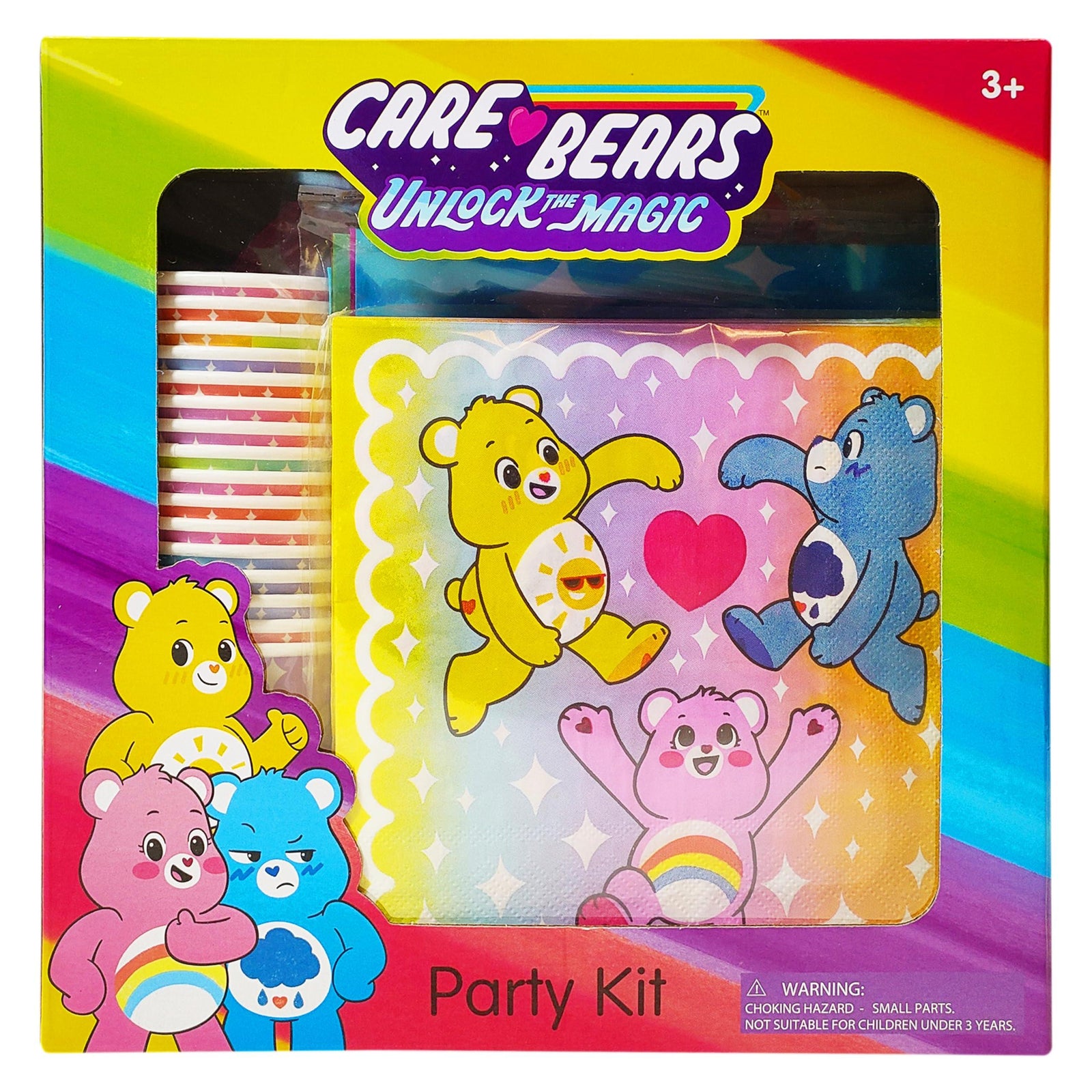 Care Bears Unlock the Magic Party Kit with colorful plates, straws, and cheerful bear designs
