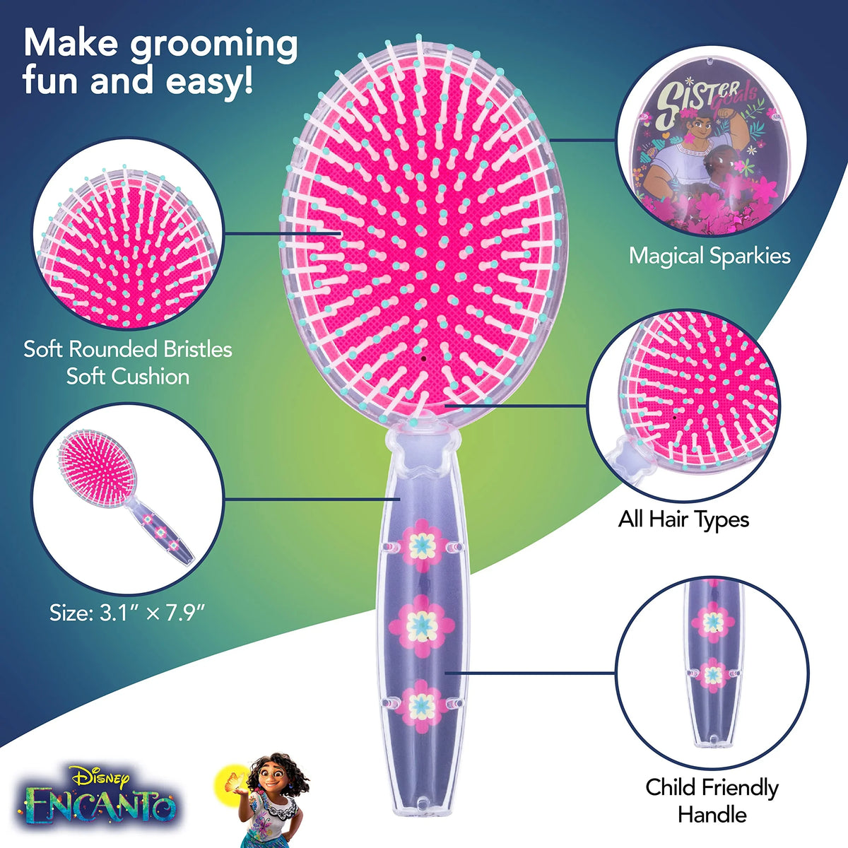 Disney Encanto magical sparkles hair brush with pink bristles, child-friendly handle, LuvHer Shop