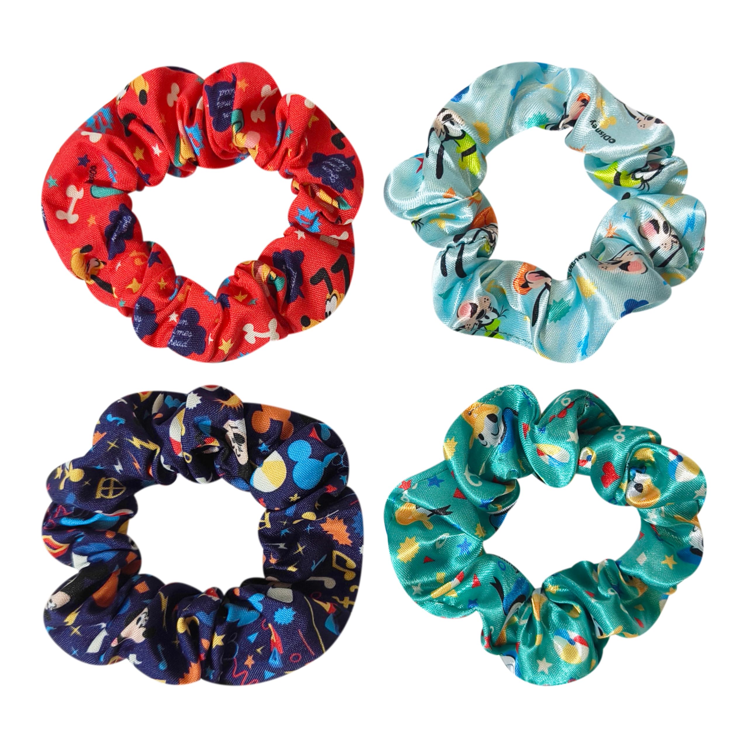 LUV HER Disney Mickey Scrunchies for Girls of All Ages - 4 Large Hair Scrunchies for Girls - 4 Printed Scrunchies with Your Favorite Characters - Hair Accessories for girls 3+ - LuvHer Shop